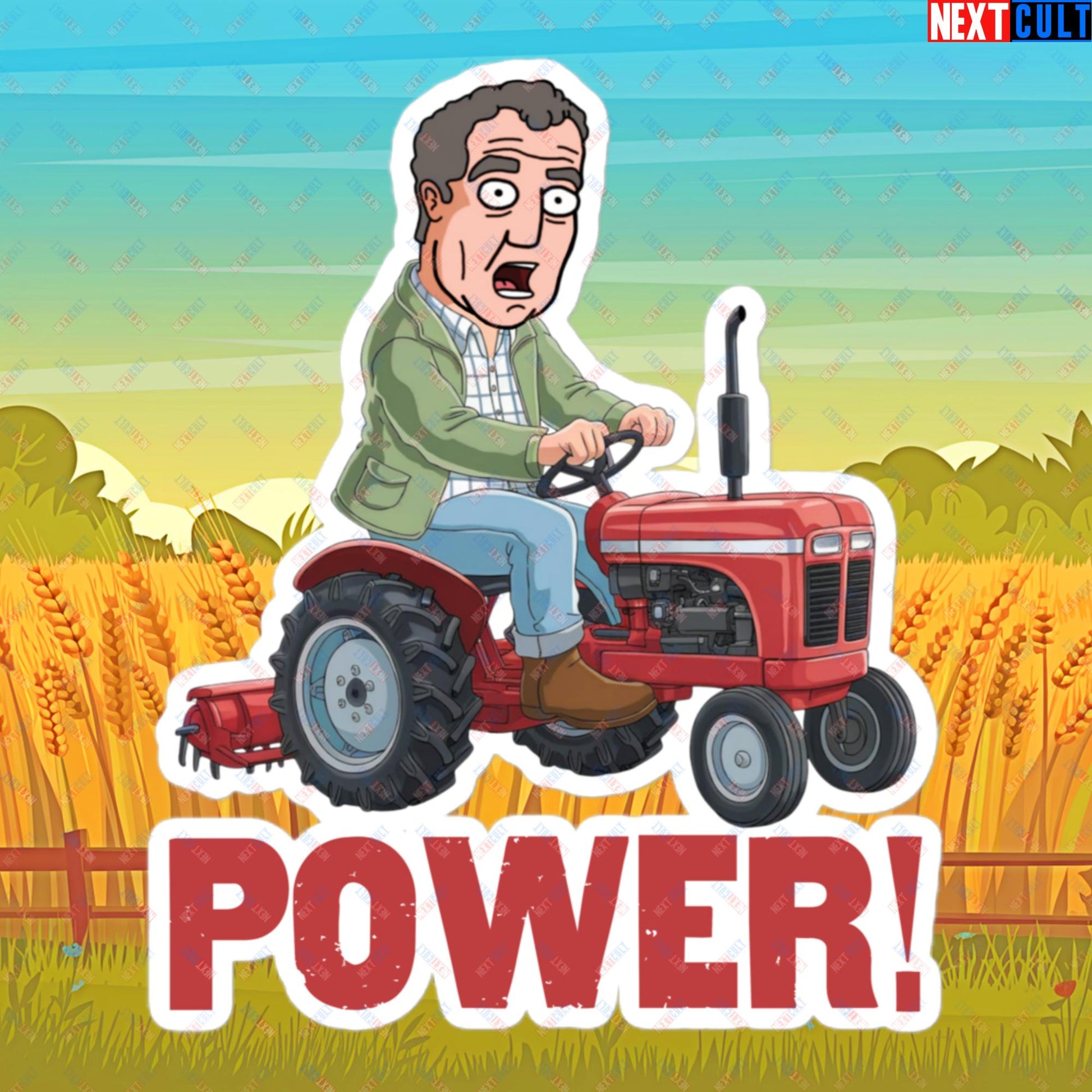 Speed and Power Tractor Jeremy Clarkson's Farm Diddly Squat Grand Tour Top Gear Funny Meme Cartoon Bubble-free stickers 5.5″×5.5″ Stickers Clarkson's Farm Grand Tour Jeremy Clarkson Top Gear TV Shows Next Cult Brand