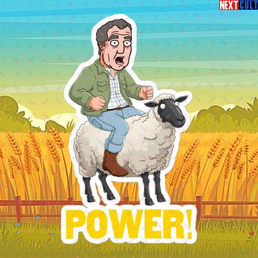 Power Sheep Jeremy Clarkson's Farm Diddly Squat Grand Tour Top Gear Funny Meme Cartoon Bubble-free stickers 5.5″×5.5″ Stickers Clarkson's Farm Grand Tour Jeremy Clarkson Top Gear TV Shows Next Cult Brand