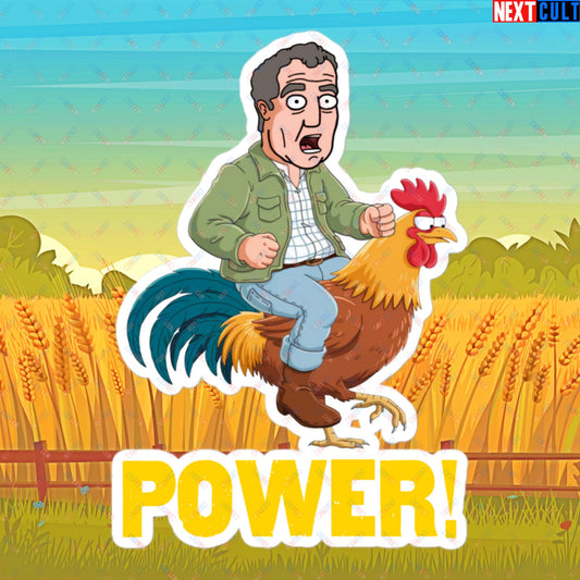 Power Rooster Chicken Farming Jeremy Clarkson's Farm Diddly Squat Grand Tour Top Gear Funny Meme Cartoon Bubble-free stickers 5.5″×5.5″ Stickers Clarkson's Farm Grand Tour Jeremy Clarkson Top Gear TV Shows Next Cult Brand