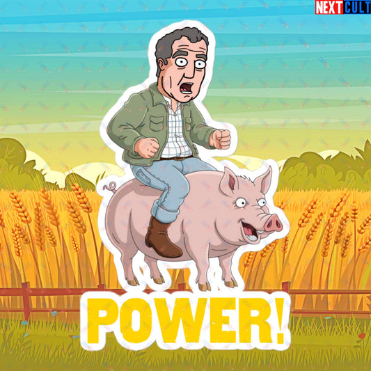 Power Pig Farming Jeremy Clarkson's Farm Diddly Squat Grand Tour Top Gear Funny Meme Cartoon Bubble-free stickers 5.5″×5.5″ Stickers Clarkson's Farm Grand Tour Jeremy Clarkson Top Gear TV Shows Next Cult Brand