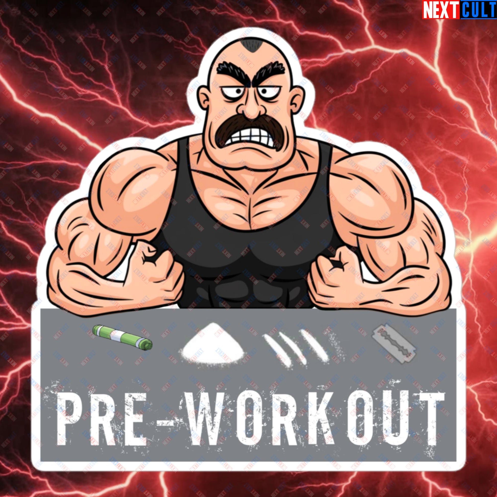 I Love Pre-workout Gym Bro Fitness Bodybuilding Workout Weightlifting Powerlifting Funny Meme Cartoon Bubble-free stickers 5.5″×5.5″ Stickers Fitness Gym Workout Next Cult Brand