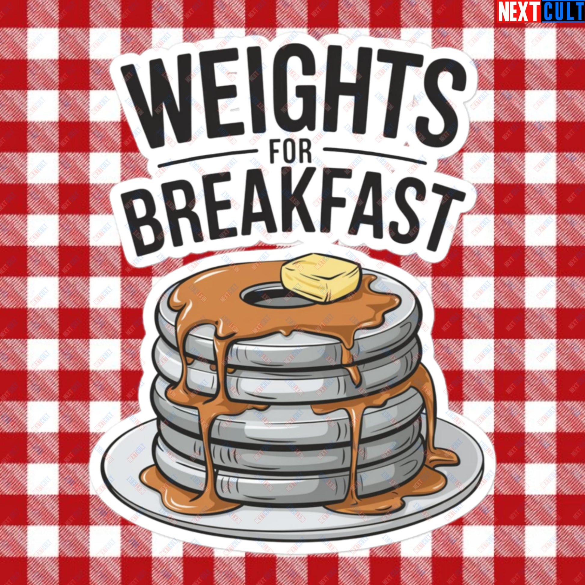 Weights For Breakfast Pancake Weights Funny Gym Workout Fitness Lifting Meme Cartoon Bubble-free stickers 5.5″×5.5″ Stickers Bodybuilding Bulking Fitness Gym Workout Next Cult Brand