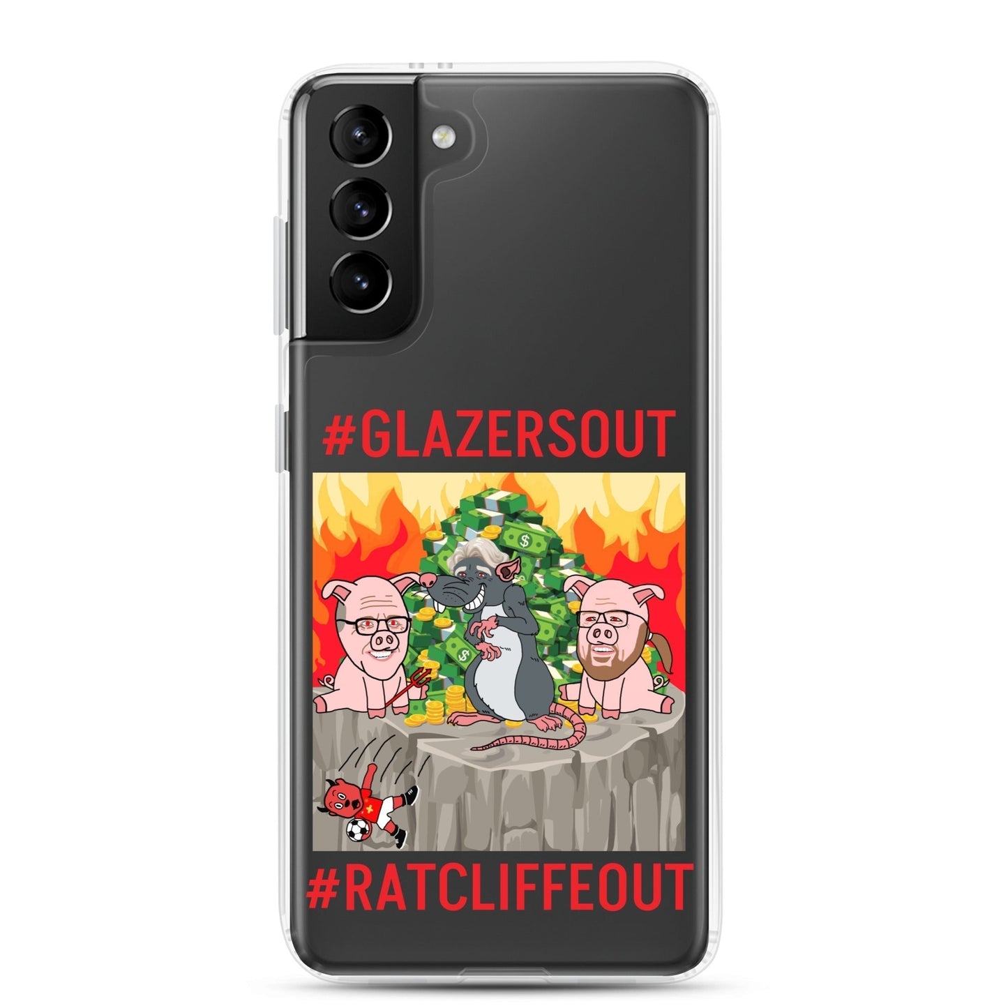 Manchester United Ratcliffe Out, Glazers Out Clear Phone Case for Samsung® Samsung Galaxy S21 Plus Mobile Phone Cases Football GlazersOut Manchester United RatcliffeOut Next Cult Brand