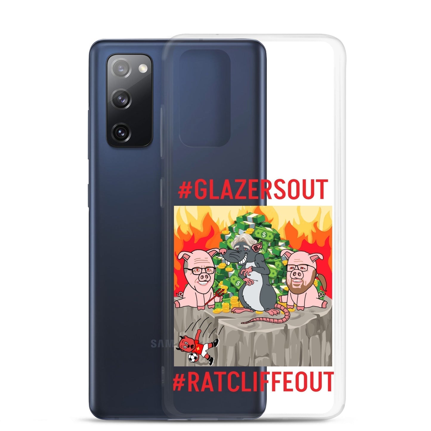 Next Cult Brand Manchester United phone case with #GLAZERSOUT and #RATCLIFFEOUT protest design