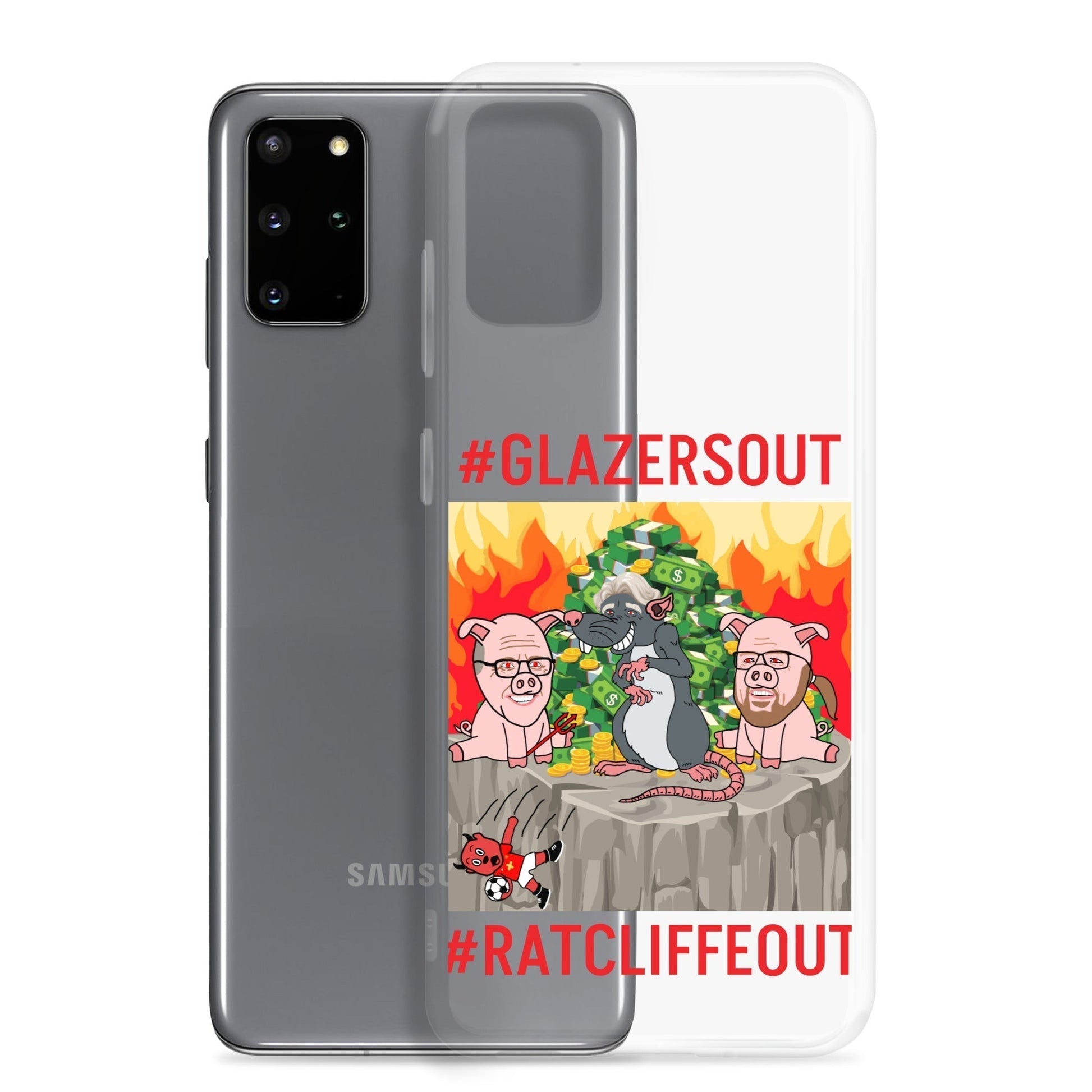 Next Cult Brand Manchester United phone case with #GLAZERSOUT and #RATCLIFFEOUT design for Samsung phone