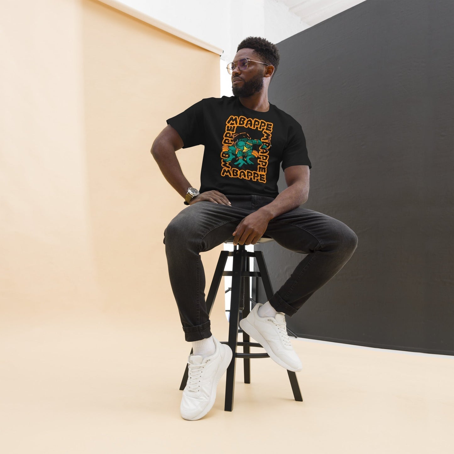 Kylian Mbappe Orange Ninja Turtle Michelangelo Men's classic tee Black T-shirts Football Kylian Mbappe Ninja Turtles PSG Real Madrid Next Cult Brand