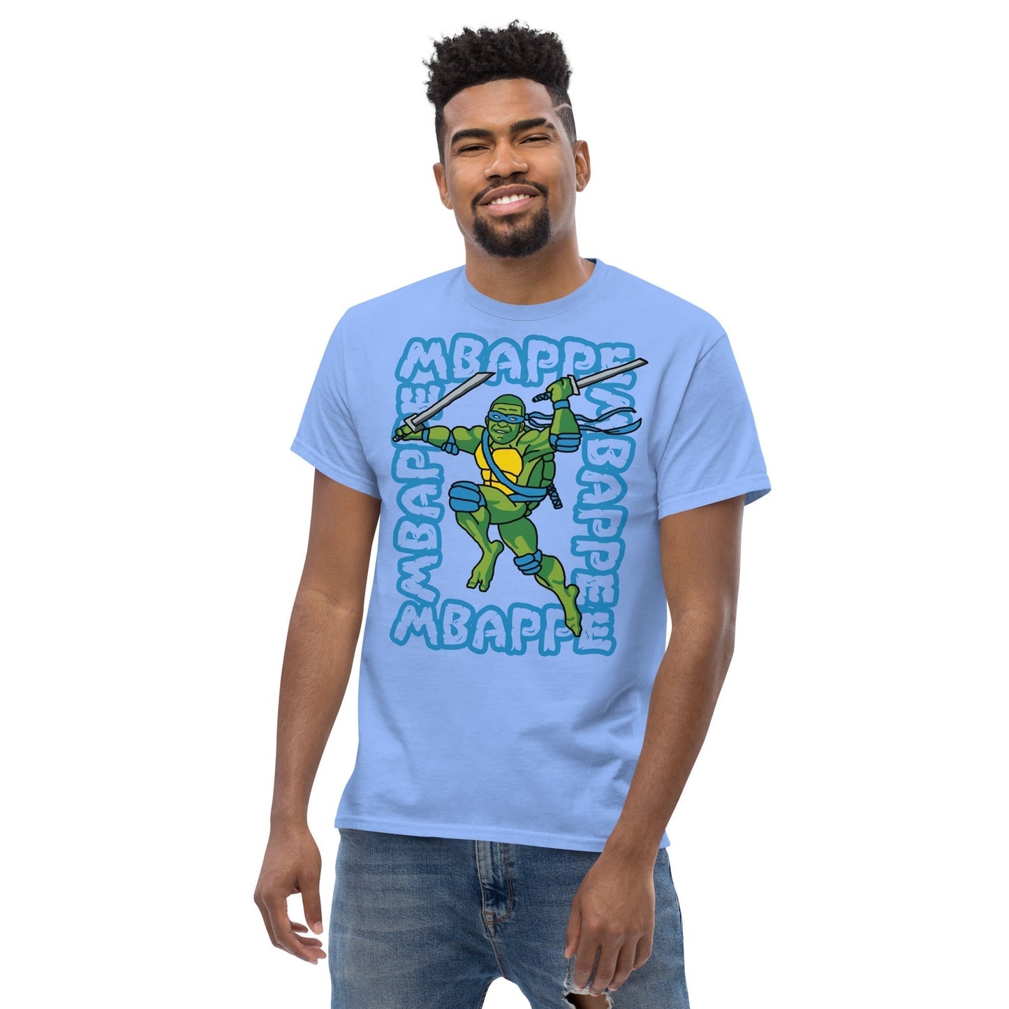 Kylian Mbappe Blue Ninja Turtle Leonardo Men's classic tee Carolina Blue T-shirts Football Kylian Mbappe Ninja Turtles PSG Real Madrid Next Cult Brand