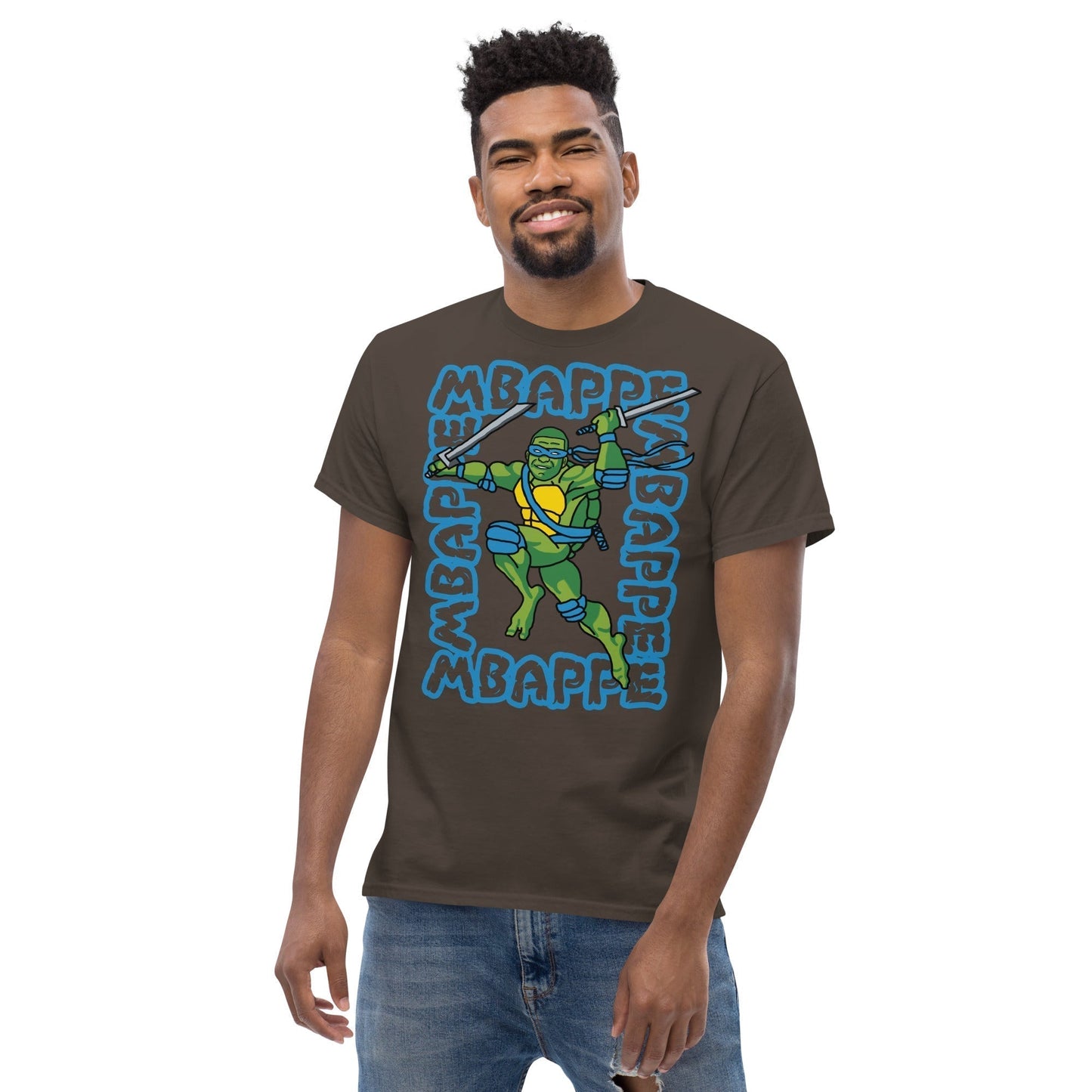 Kylian Mbappe Blue Ninja Turtle Leonardo Men's classic tee Dark Chocolate T-shirts Football Kylian Mbappe Ninja Turtles PSG Real Madrid Next Cult Brand