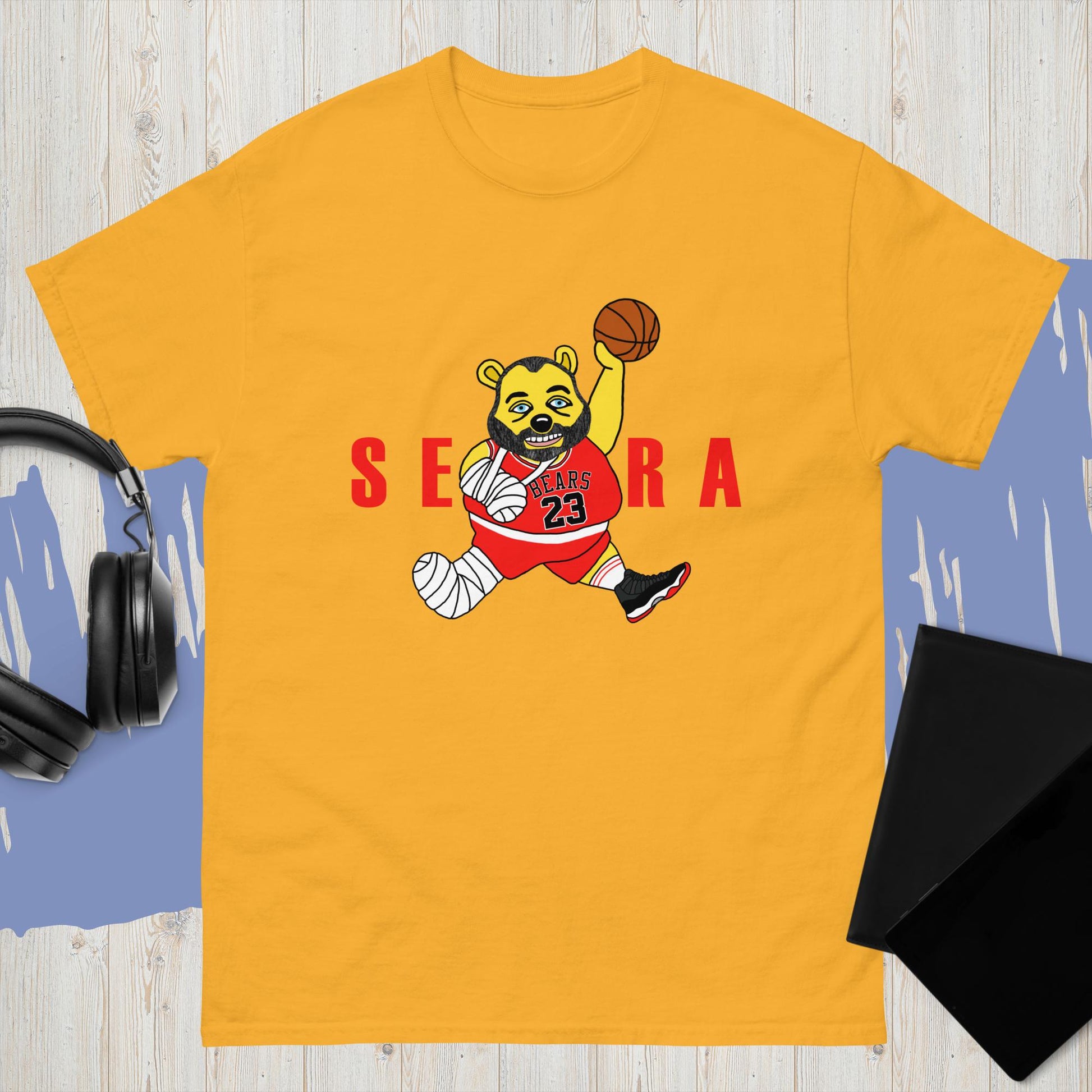 Air Segura, Tom Segura Basketball, Your Mom's House (YMH), 2 Bears 1 Cave, Funny Men's classic T-shirt Gold T-shirts 2 Bears 1 Cave Air Segura Podcasts Stand-up Comedy Tom Segura YMH Next Cult Brand