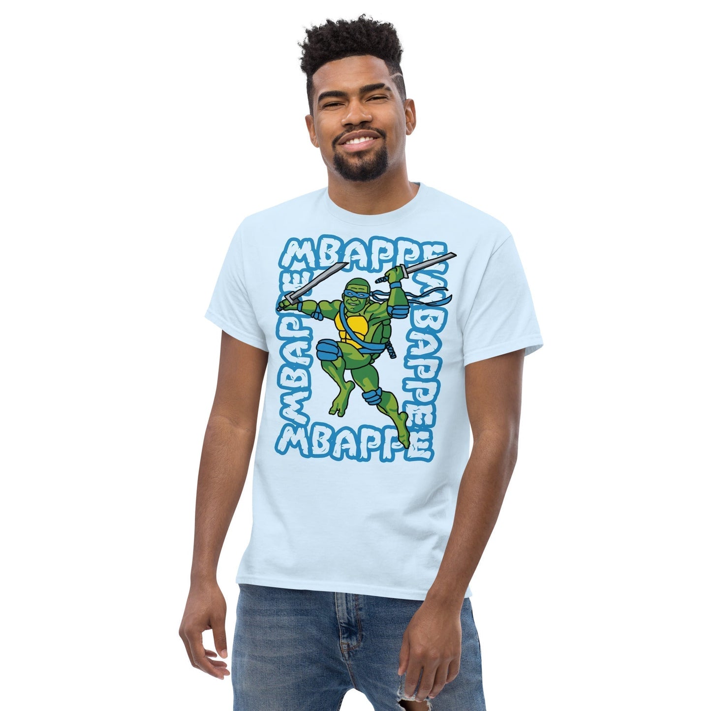 Kylian Mbappe Blue Ninja Turtle Leonardo Men's classic tee Light Blue T-shirts Football Kylian Mbappe Ninja Turtles PSG Real Madrid Next Cult Brand