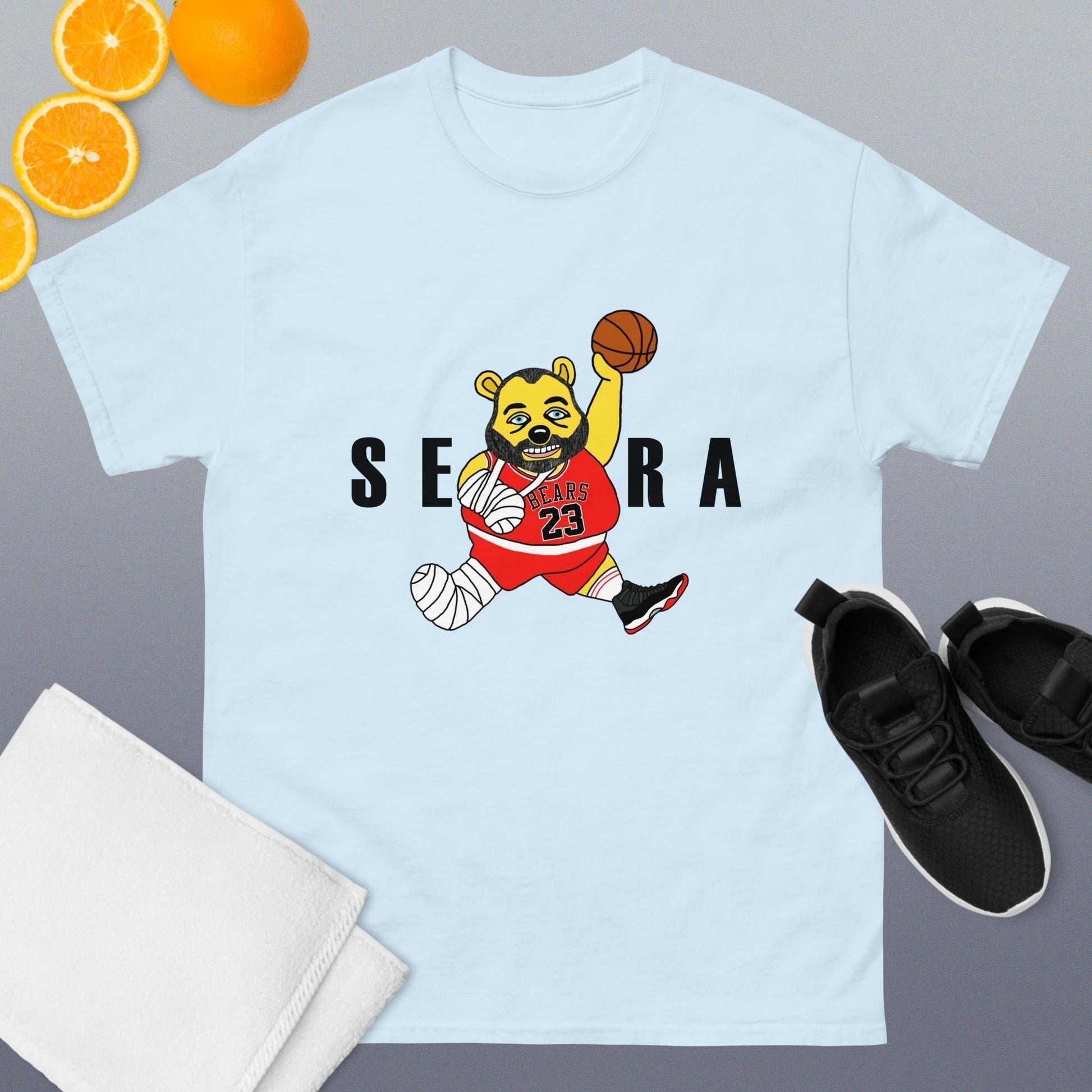 Air Segura, Tom Segura Basketball, Your Mom's House (YMH), 2 Bears 1 Cave, Funny Men's classic tee Light Blue T-shirts 2 Bears 1 Cave Air Segura Podcasts Stand-up Comedy Tom Segura YMH Next Cult Brand