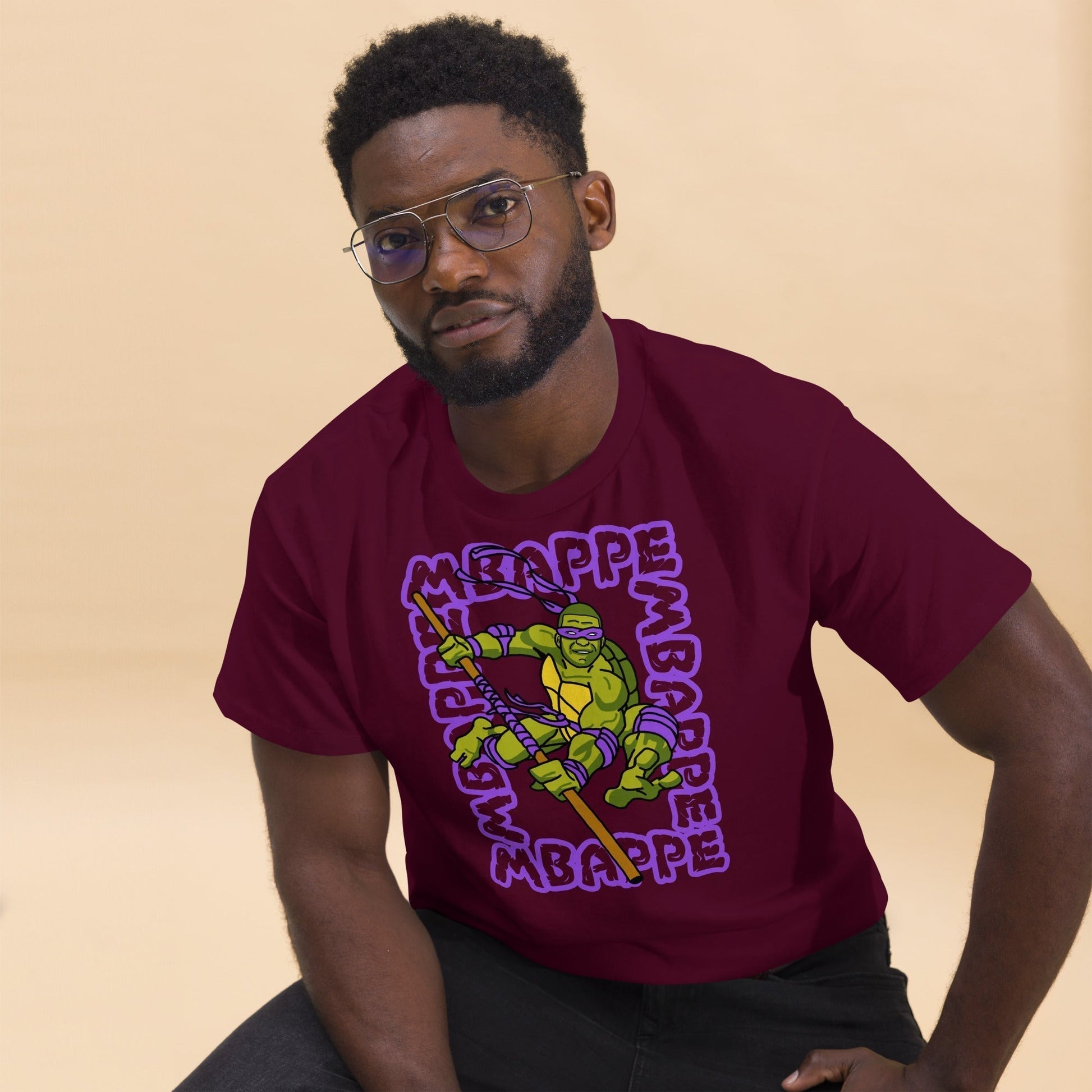 Kylian Mbappe Purple Ninja Turtle Donatello Men's classic T-shirt Maroon T-shirts Football Kylian Mbappe Ninja Turtles PSG Real Madrid Next Cult Brand