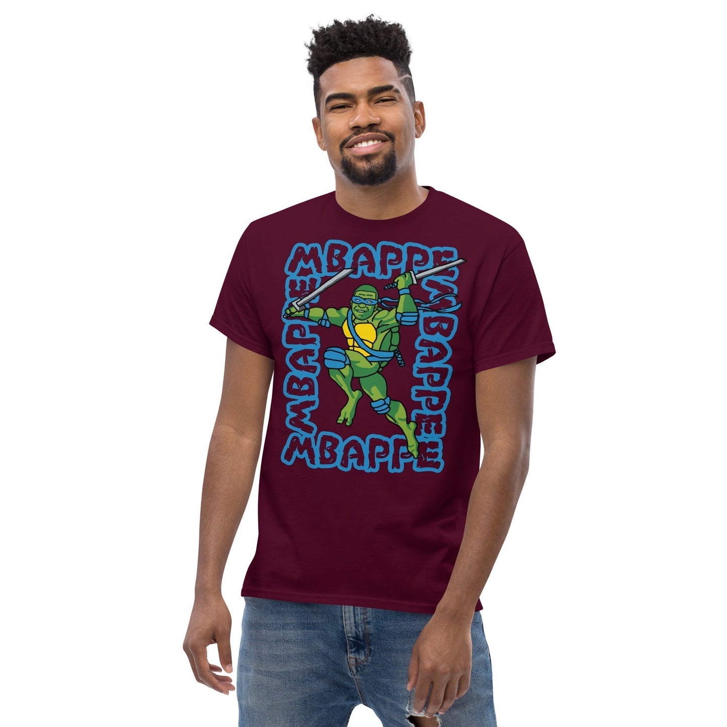 Kylian Mbappe Blue Ninja Turtle Leonardo Men's classic tee Maroon T-shirts Football Kylian Mbappe Ninja Turtles PSG Real Madrid Next Cult Brand