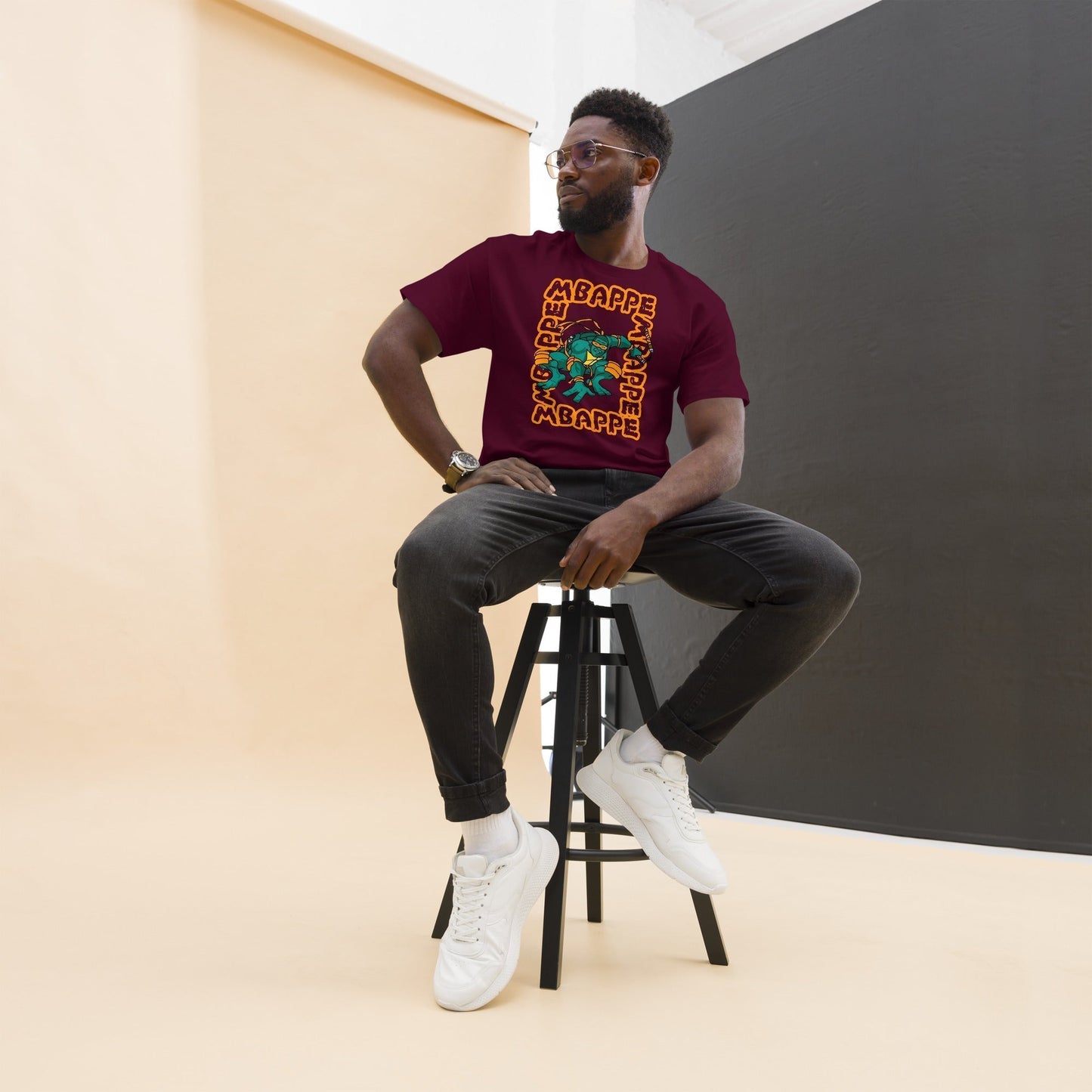 Kylian Mbappe Orange Ninja Turtle Michelangelo Men's classic tee Maroon T-shirts Football Kylian Mbappe Ninja Turtles PSG Real Madrid Next Cult Brand