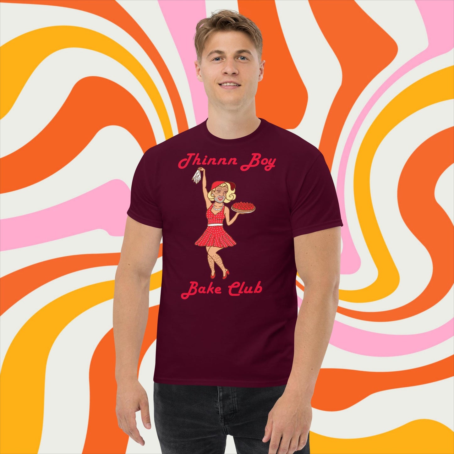 Thinnn Boy Bake Club The Fighter and The Kid TFATK Podcast Comedy 60s retro housewife Bryan Callen classic tee Maroon T-shirts Bryan Callen Podcasts Stand-up Comedy The Fighter and The Kid (TFATK) Thinnn Boy Bake Club Next Cult Brand