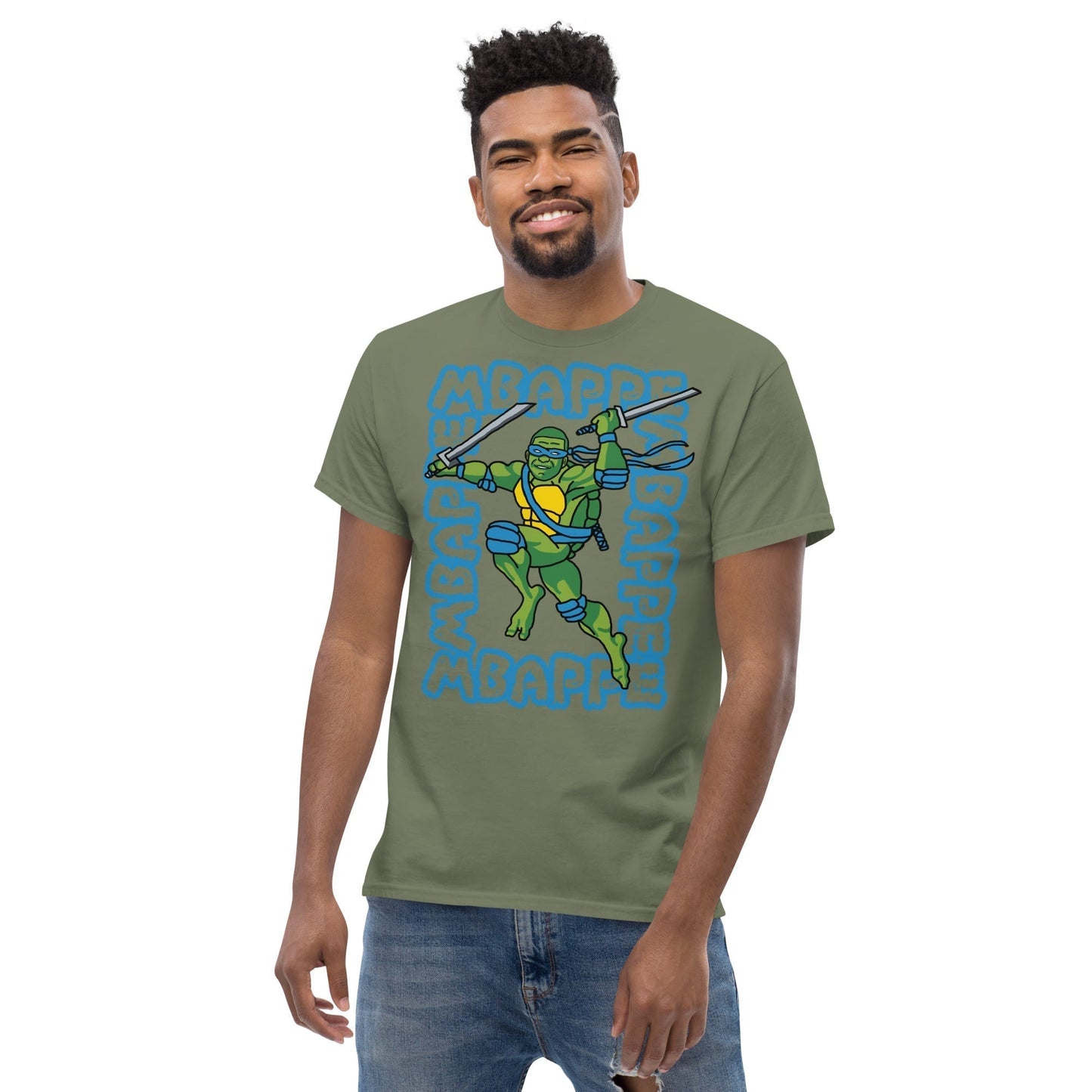 Kylian Mbappe Blue Ninja Turtle Leonardo Men's classic tee Next Cult Brand Football, Kylian Mbappe, Leonardo, Ninja Turtles, PSG