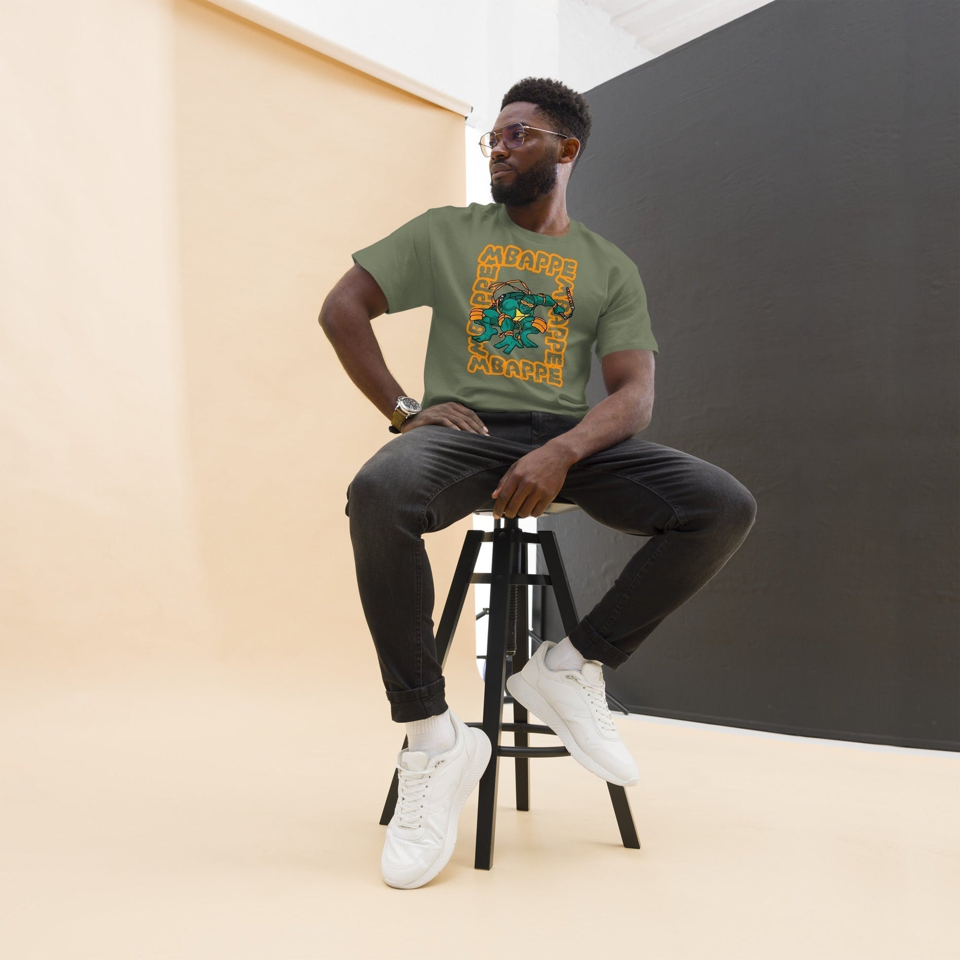 Kylian Mbappe Orange Ninja Turtle Michelangelo Men's classic tee Next Cult Brand Football, Kylian Mbappe, Michelangelo, Ninja Turtles, PSG