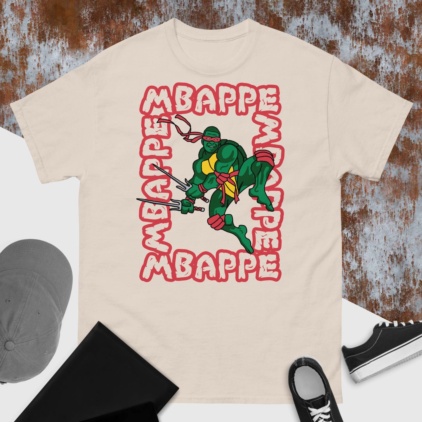 Kylian Mbappe Red Ninja Turtle Raphael Men's classic tee Natural T-shirts Football Kylian Mbappe Ninja Turtles PSG Real Madrid Next Cult Brand