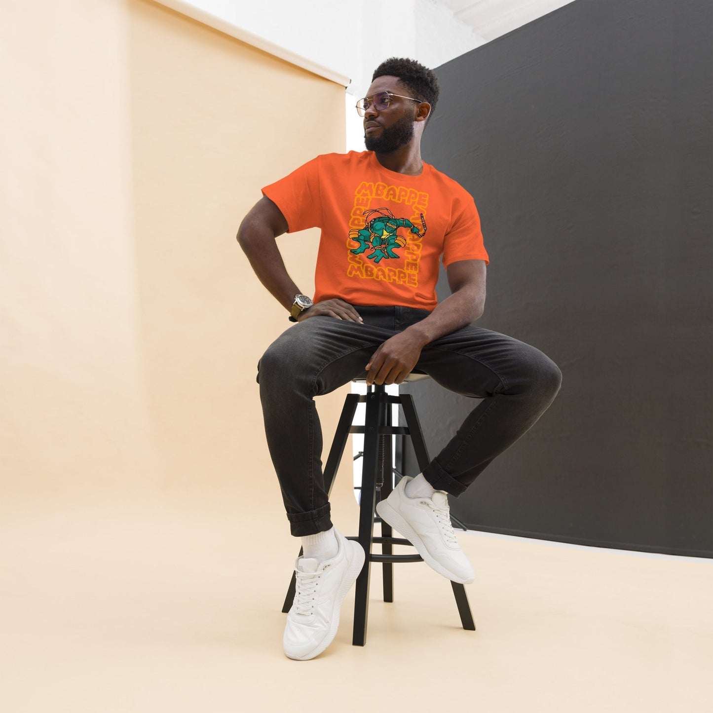 Kylian Mbappe Orange Ninja Turtle Michelangelo Men's classic tee Next Cult Brand Football, Kylian Mbappe, Michelangelo, Ninja Turtles, PSG