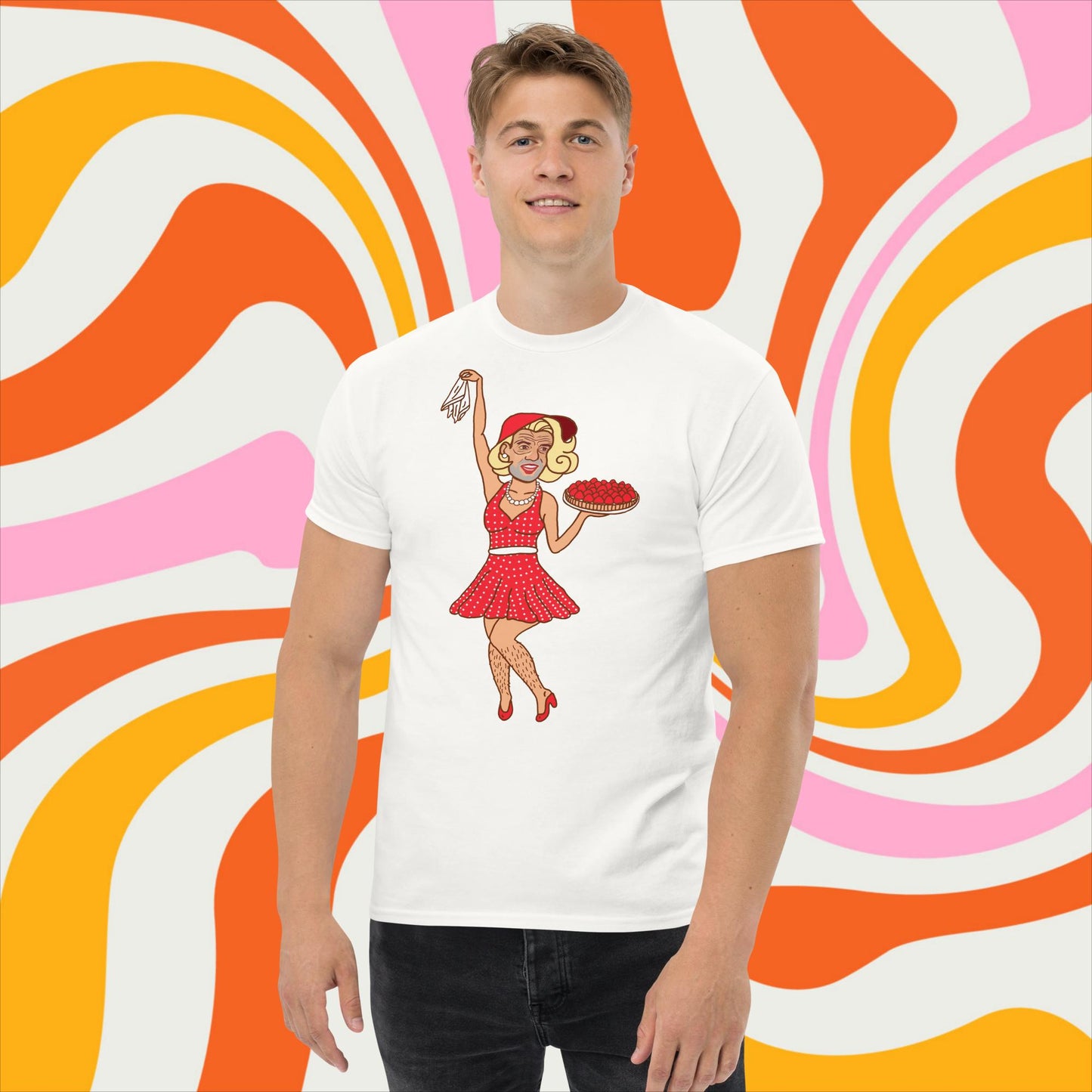 Thinnn Boy Bake Club The Fighter and The Kid TFATK Podcast Comedy 60s retro housewife Bryan Callen T-shirt White T-shirts Bryan Callen Podcasts Stand-up Comedy The Fighter and The Kid (TFATK) Thinnn Boy Bake Club Next Cult Brand