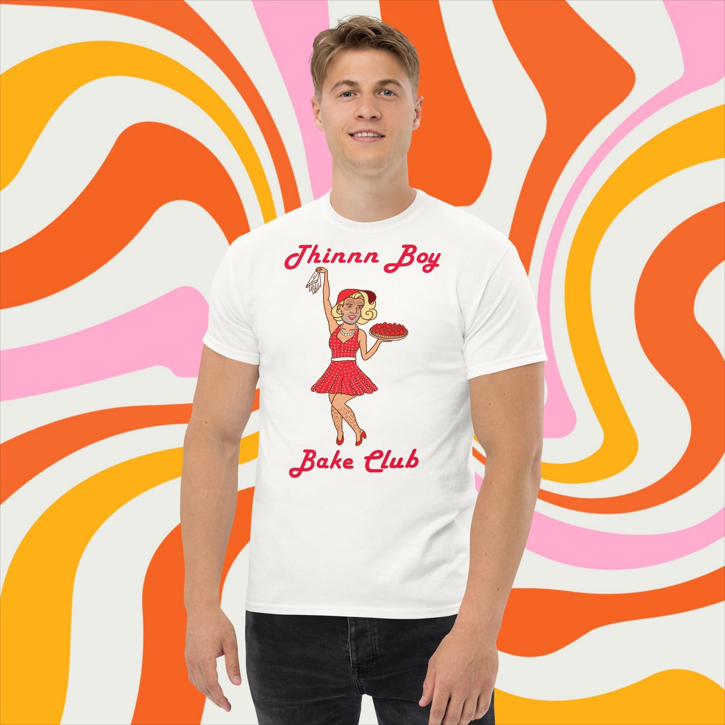 Thinnn Boy Bake Club The Fighter and The Kid TFATK Podcast Comedy 60s retro housewife Bryan Callen classic tee White T-shirts Bryan Callen Podcasts Stand-up Comedy The Fighter and The Kid (TFATK) Thinnn Boy Bake Club Next Cult Brand