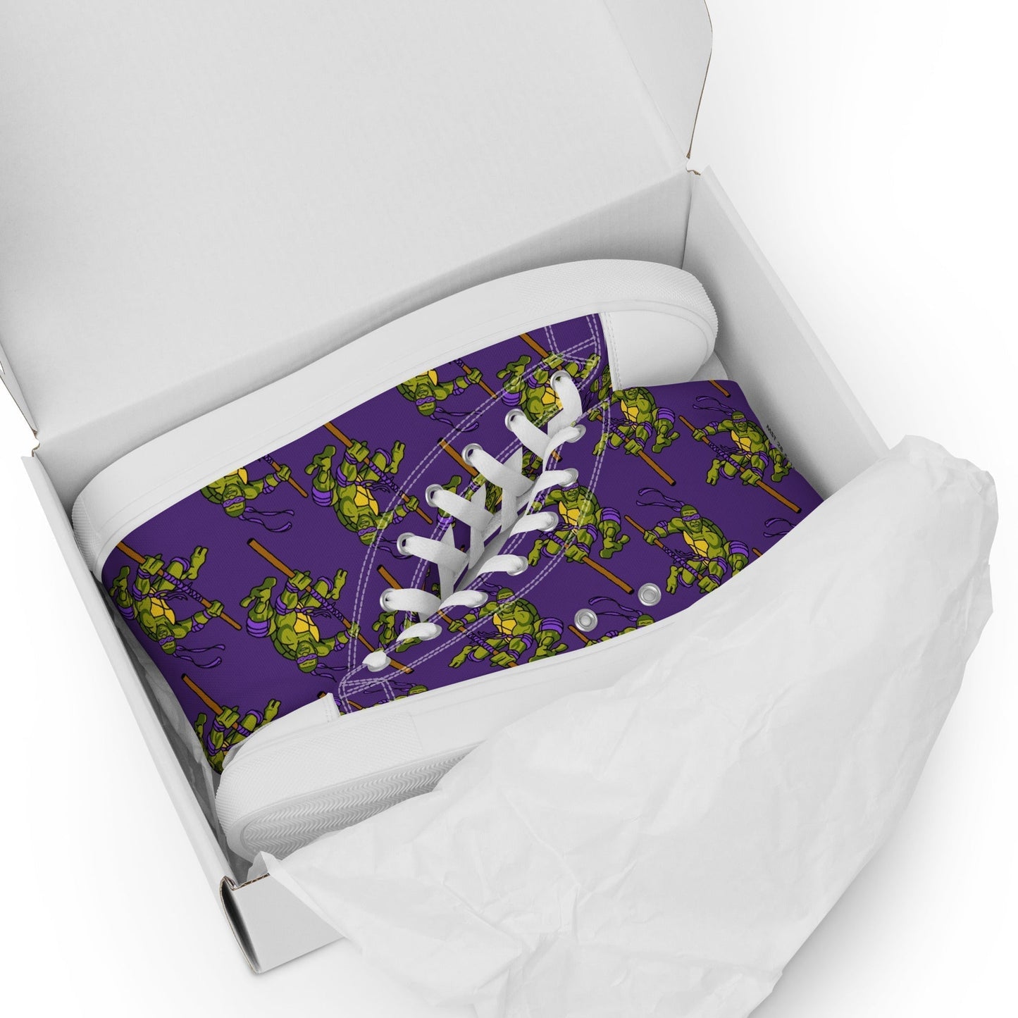 Kylian Mbappe Purple Ninja Turtle Donatello Men’s High Top Canvas Shoes Next Cult Brand Donatello, Football, Kylian Mbappe, Ninja Turtles, PSG