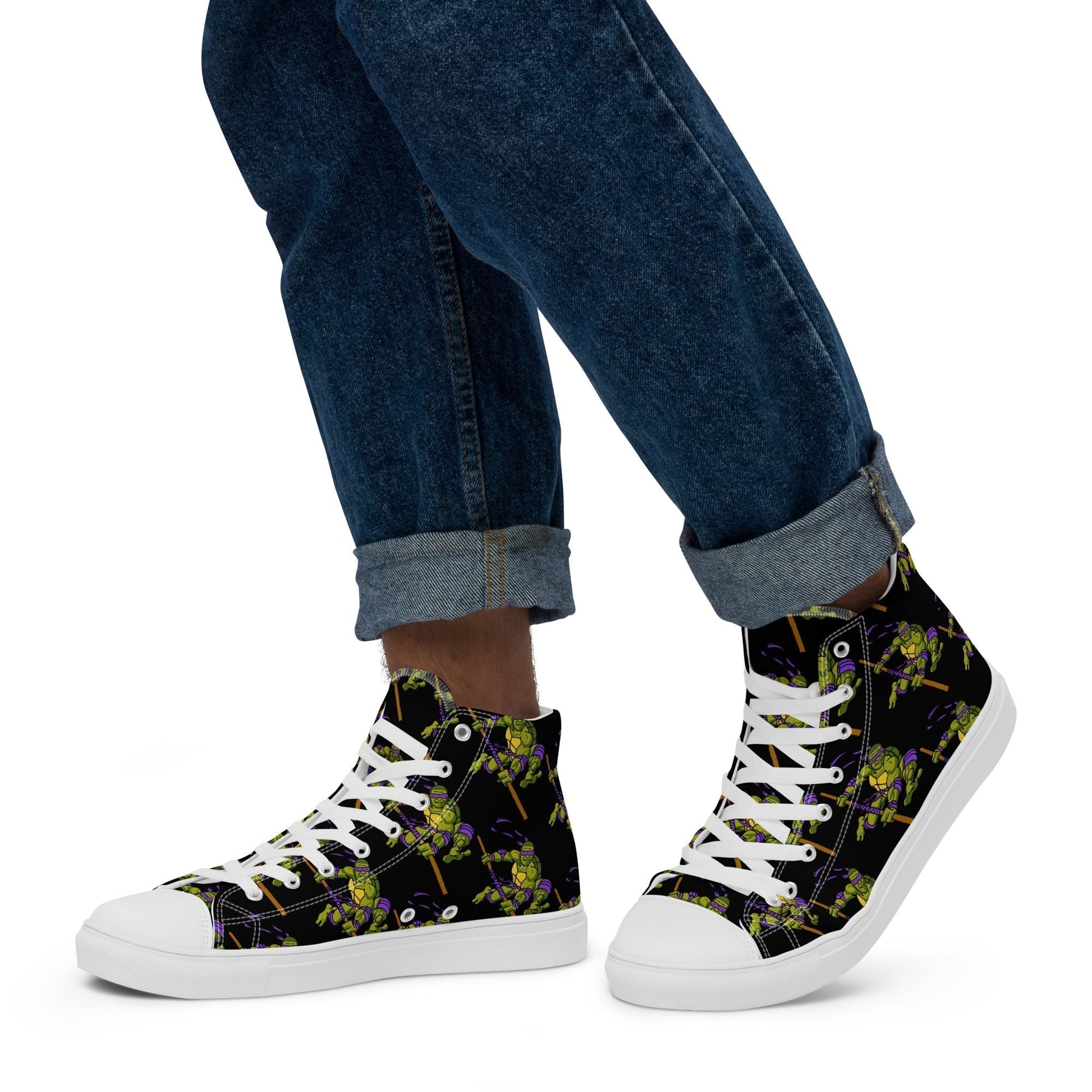 Kylian Mbappe Purple Ninja Turtle Donatello Men’s High Top Canvas Shoes Next Cult Brand Donatello, Football, Kylian Mbappe, Ninja Turtles, PSG