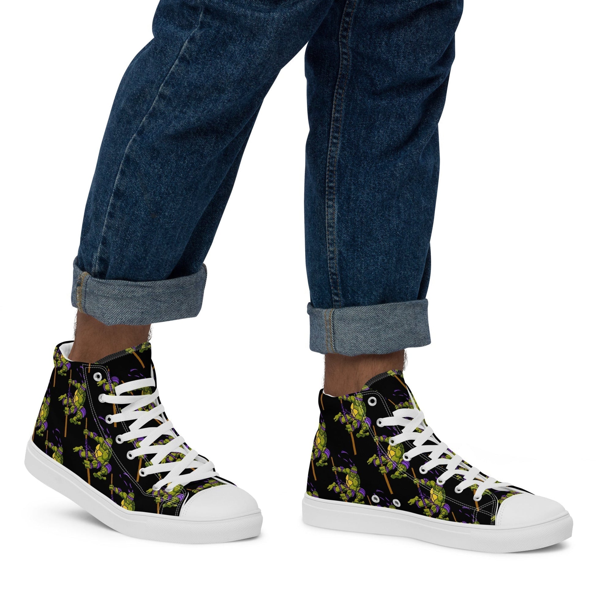 Kylian Mbappe Purple Ninja Turtle Donatello Men’s High Top Canvas Shoes Next Cult Brand Donatello, Football, Kylian Mbappe, Ninja Turtles, PSG