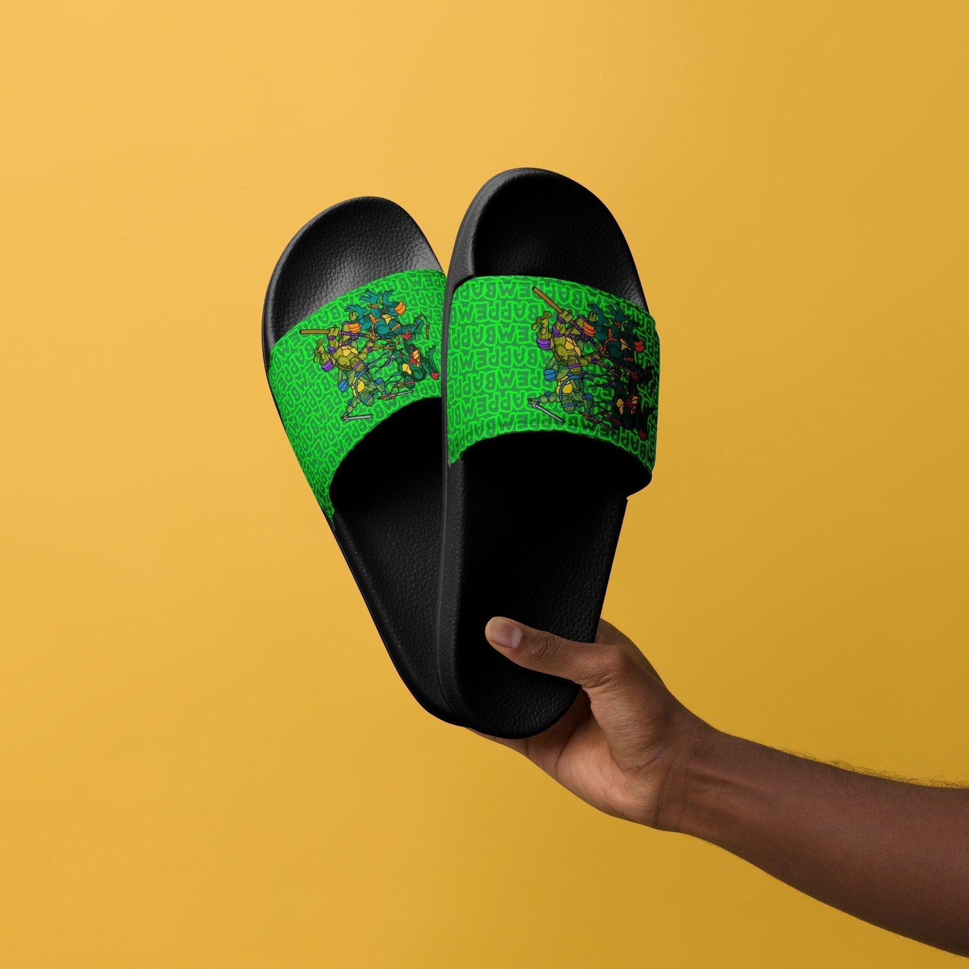 Kylian Mbappe Ninja Turtles funny football/ soccer meme Men’s slides green Next Cult Brand Football, Kylian Mbappe, Ninja Turtles, PSG