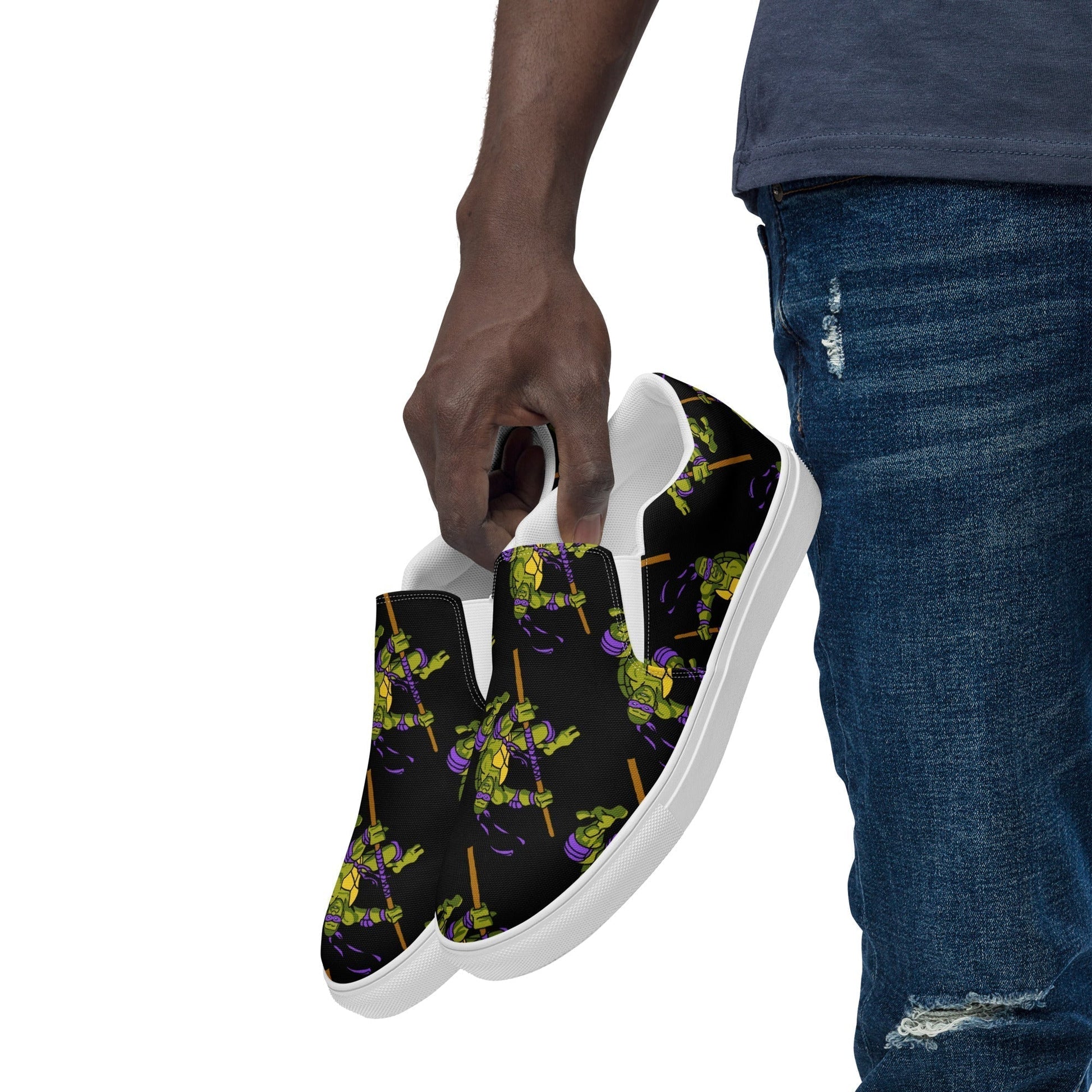 Kylian Mbappe Purple Ninja Turtle Donatello Men’s slip-on canvas shoes Next Cult Brand Donatello, Football, Kylian Mbappe, Ninja Turtles, PSG