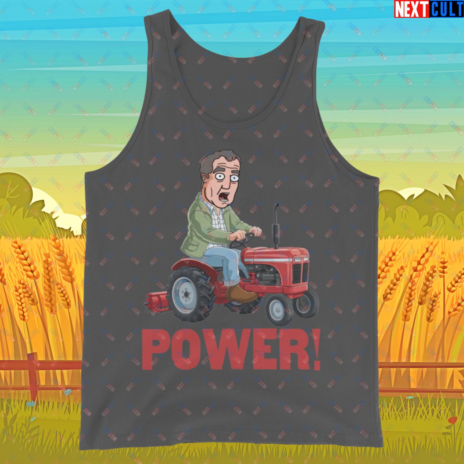 Speed and Power Tractor Jeremy Clarkson's Farm Diddly Squat Grand Tour Top Gear Funny Meme Cartoon Tank Top Asphalt Tank Tops Clarkson's Farm Grand Tour Jeremy Clarkson Top Gear TV Shows Next Cult Brand