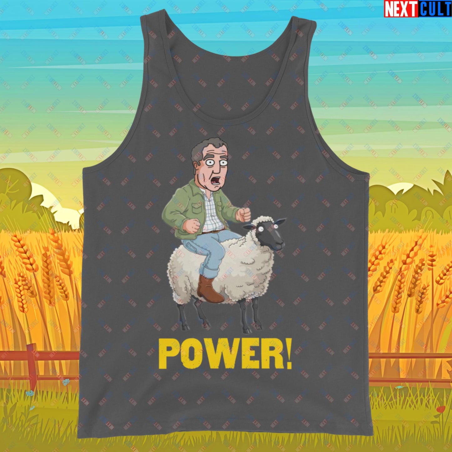 Power Sheep Jeremy Clarkson's Farm Diddly Squat Grand Tour Top Gear Funny Meme Cartoon Tank Top Asphalt Tank Tops Clarkson's Farm Grand Tour Jeremy Clarkson Top Gear TV Shows Next Cult Brand