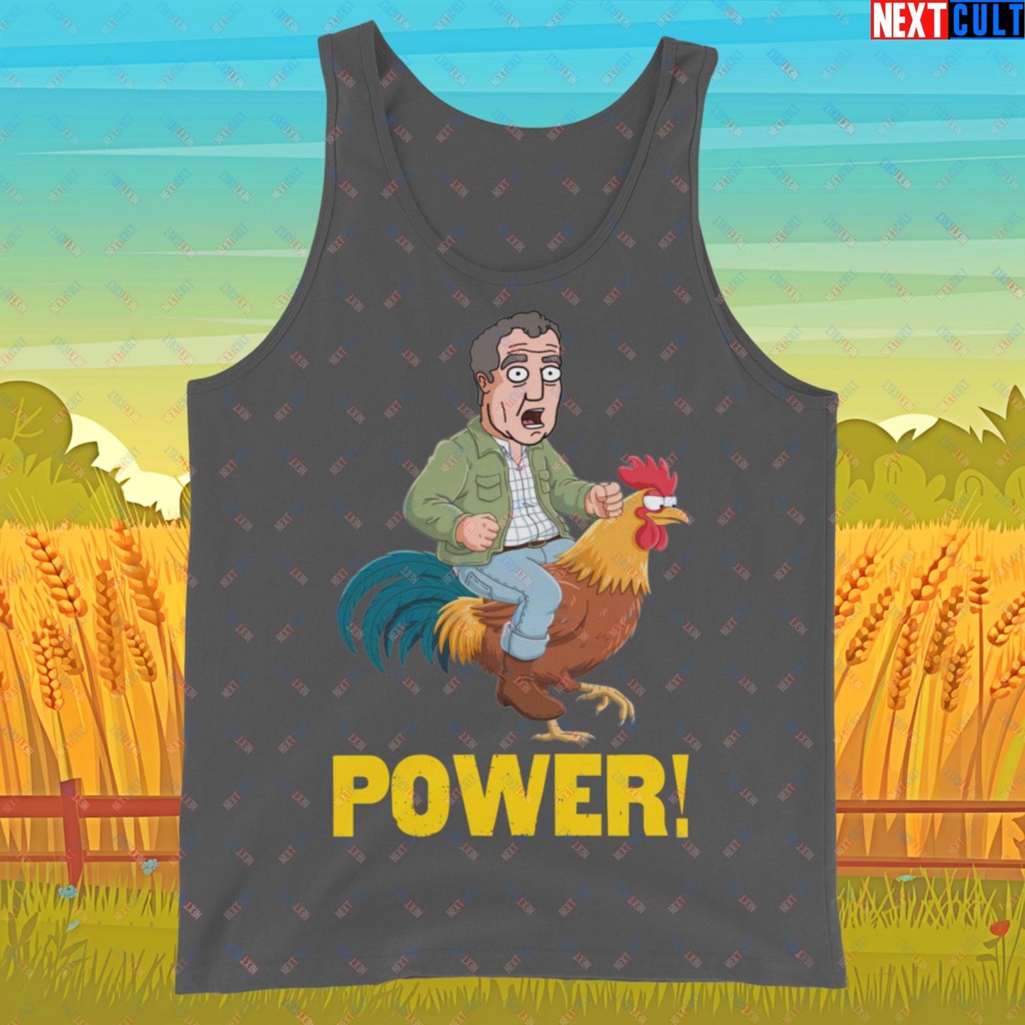 Power Rooster Chicken Farming Jeremy Clarkson's Farm Diddly Squat Grand Tour Top Gear Funny Meme Cartoon Tank Top Asphalt Tank Tops Clarkson's Farm Grand Tour Jeremy Clarkson Top Gear TV Shows Next Cult Brand