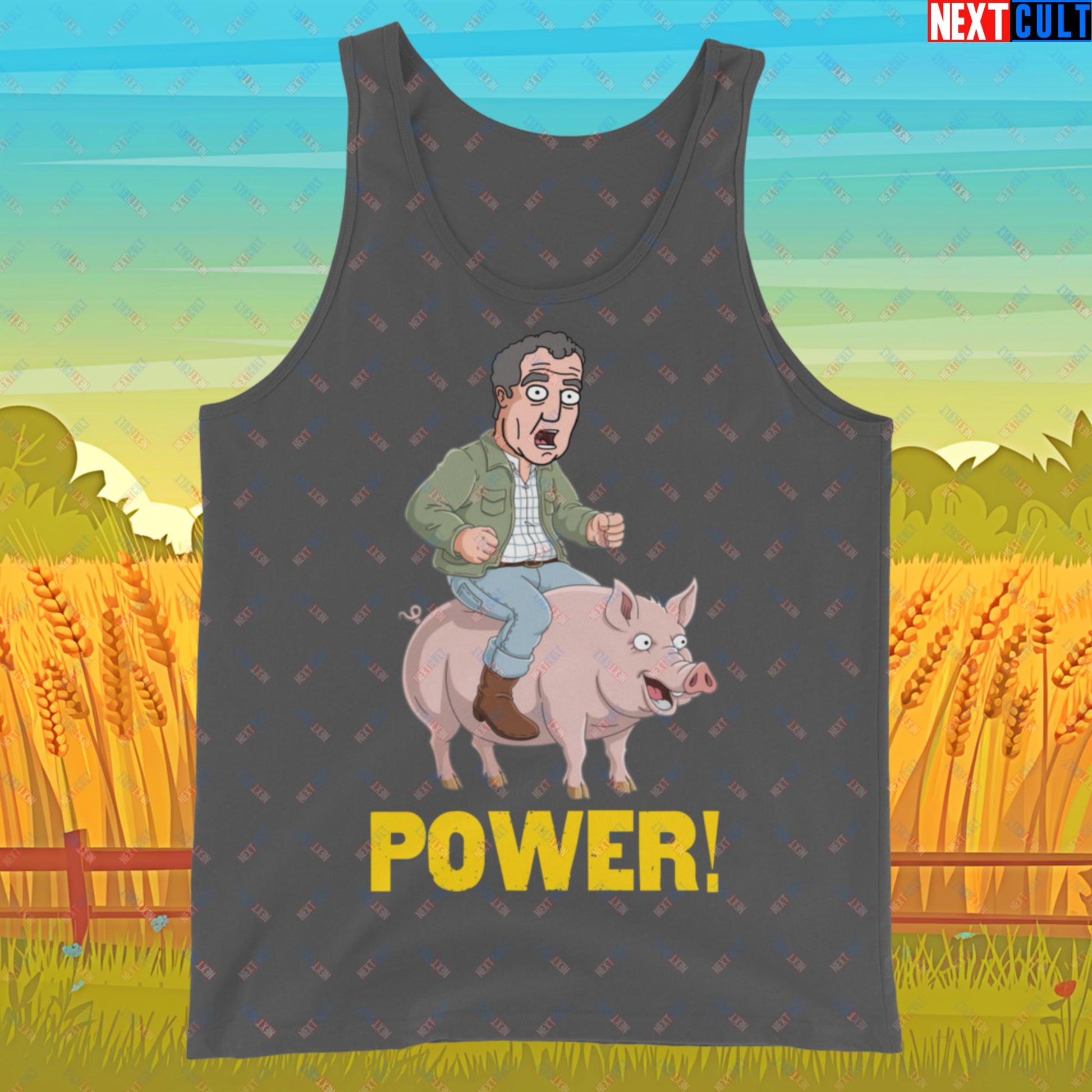 Power Pig Farming Jeremy Clarkson's Farm Diddly Squat Grand Tour Top Gear Funny Meme Cartoon Tank Top Asphalt Tank Tops Clarkson's Farm Grand Tour Jeremy Clarkson Top Gear TV Shows Next Cult Brand