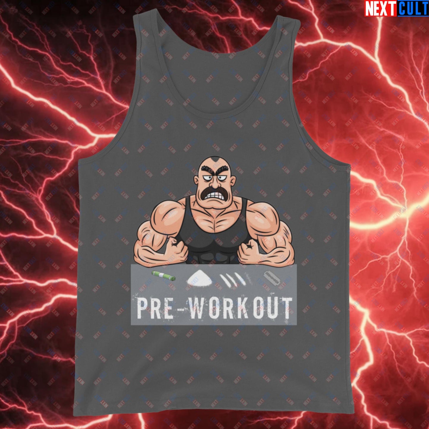 I Love Pre-workout Gym Bro Fitness Bodybuilding Workout Weightlifting Powerlifting Funny Meme Cartoon Tank Top Asphalt Tank Tops Fitness Gym Workout Next Cult Brand