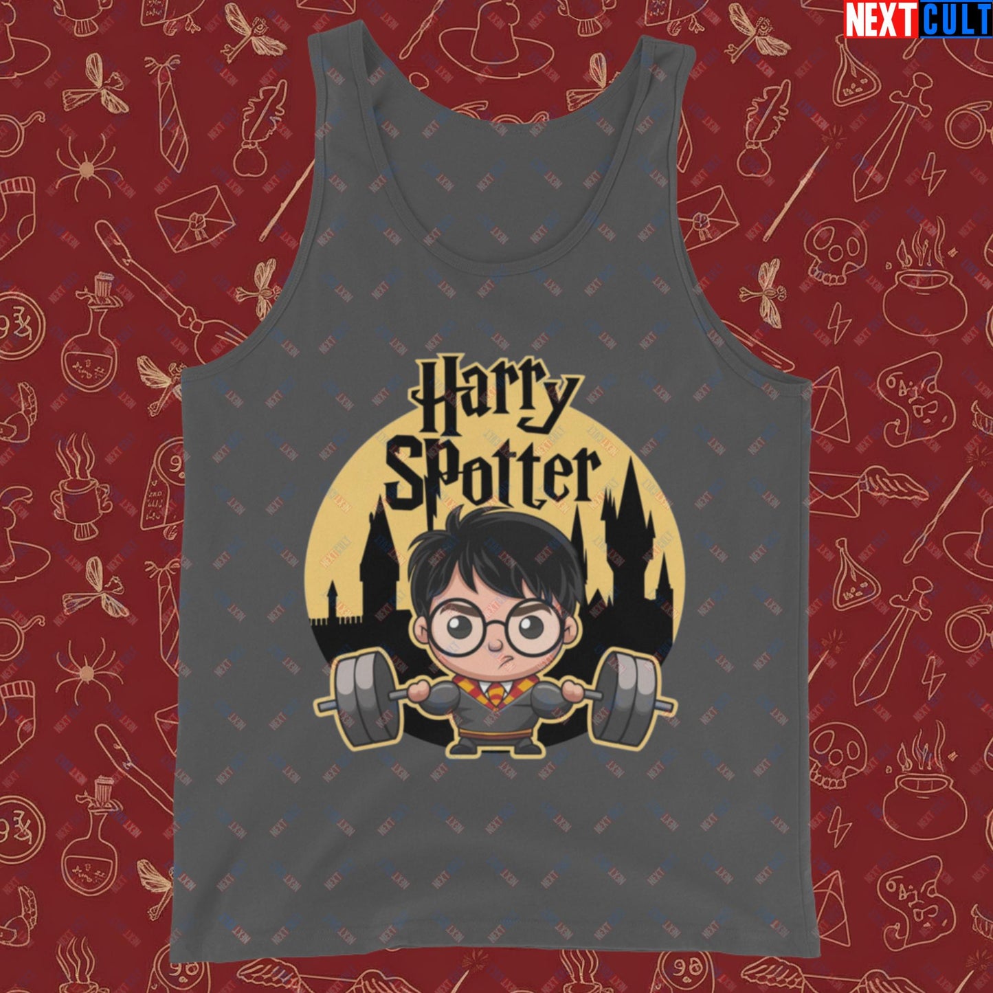 Harry Spotter Funny Gym Meme Weightlifting Bodybuilding Fitness Workout Tank Top Asphalt Tank Tops Fitness Gym Workout Next Cult Brand