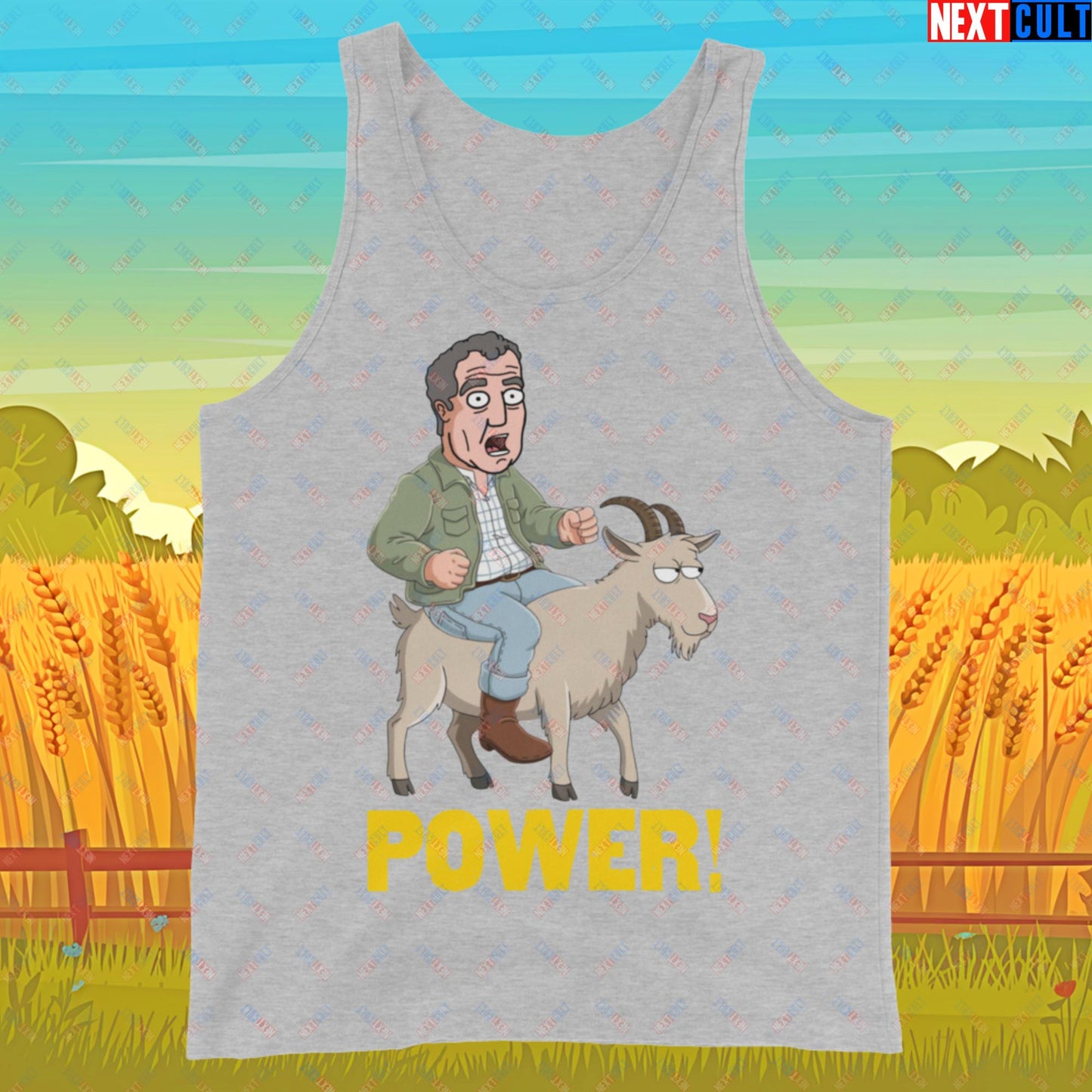 Speed and Power Goat Jeremy Clarkson's Farm Diddly Squat Grand Tour Top Gear Funny Meme Cartoon Tank Top Athletic Heather Tank Tops Clarkson's Farm Grand Tour Jeremy Clarkson Top Gear TV Shows Next Cult Brand