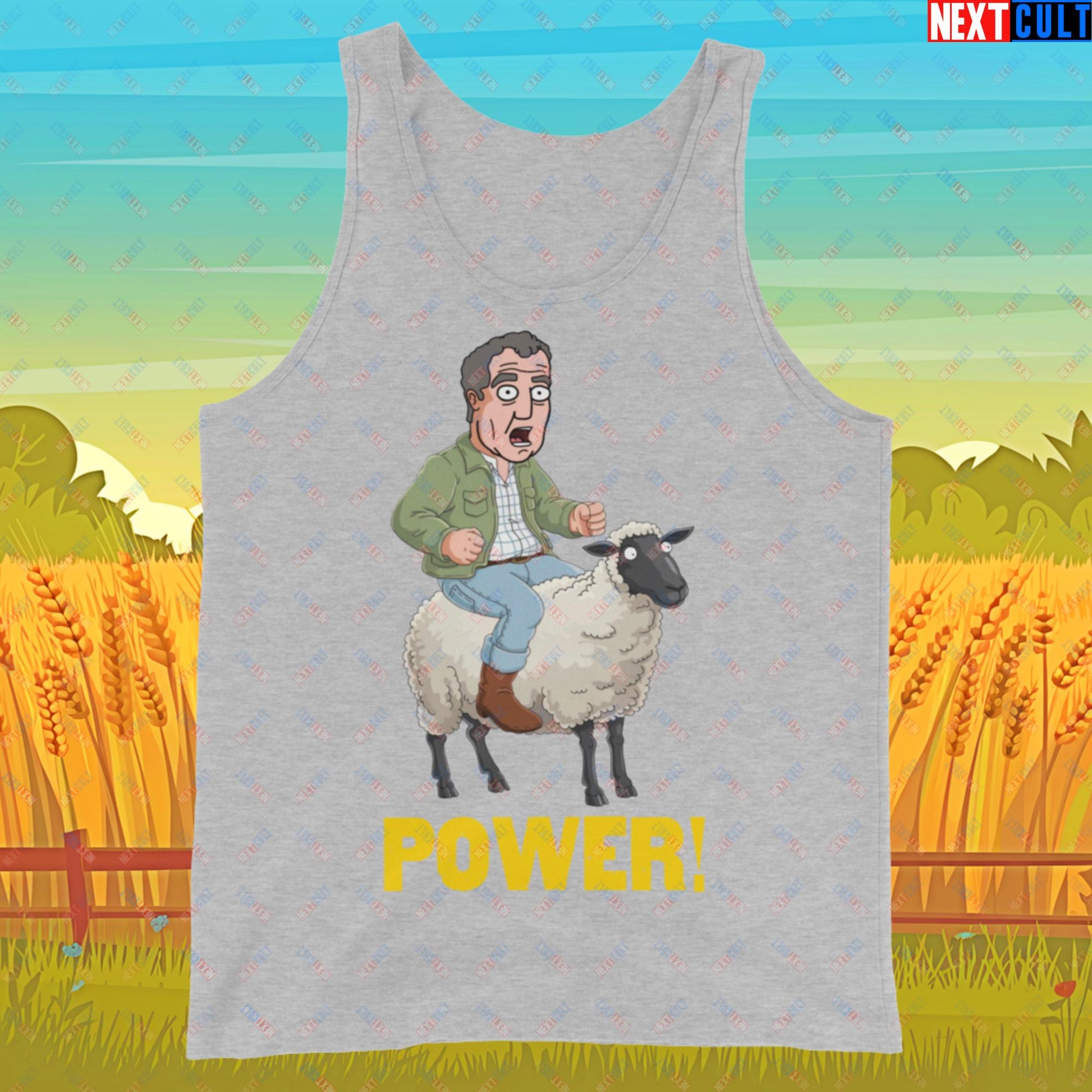 Power Sheep Jeremy Clarkson's Farm Diddly Squat Grand Tour Top Gear Funny Meme Cartoon Tank Top Athletic Heather Tank Tops Clarkson's Farm Grand Tour Jeremy Clarkson Top Gear TV Shows Next Cult Brand