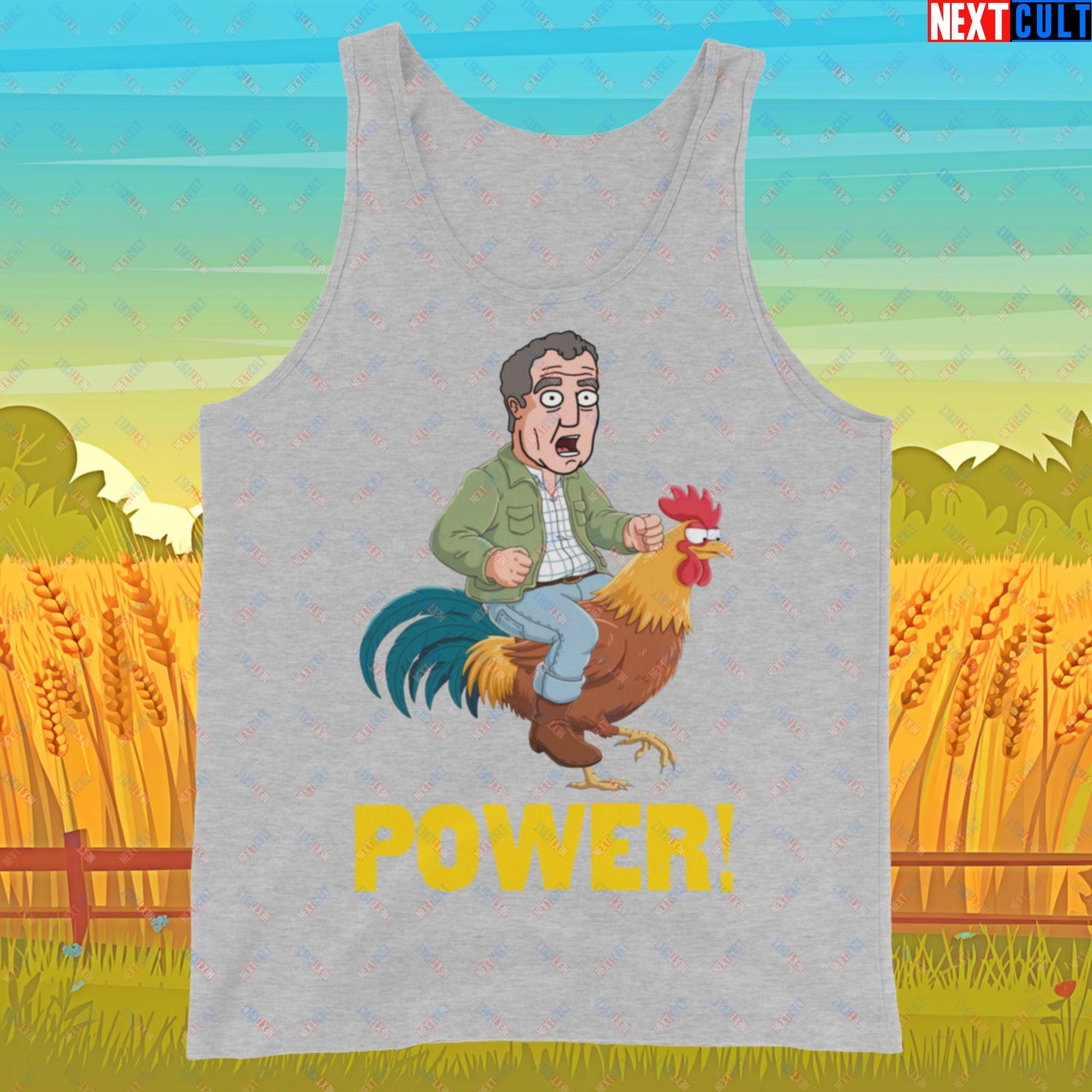 Power Rooster Chicken Farming Jeremy Clarkson's Farm Diddly Squat Grand Tour Top Gear Funny Meme Cartoon Tank Top Athletic Heather Tank Tops Clarkson's Farm Grand Tour Jeremy Clarkson Top Gear TV Shows Next Cult Brand