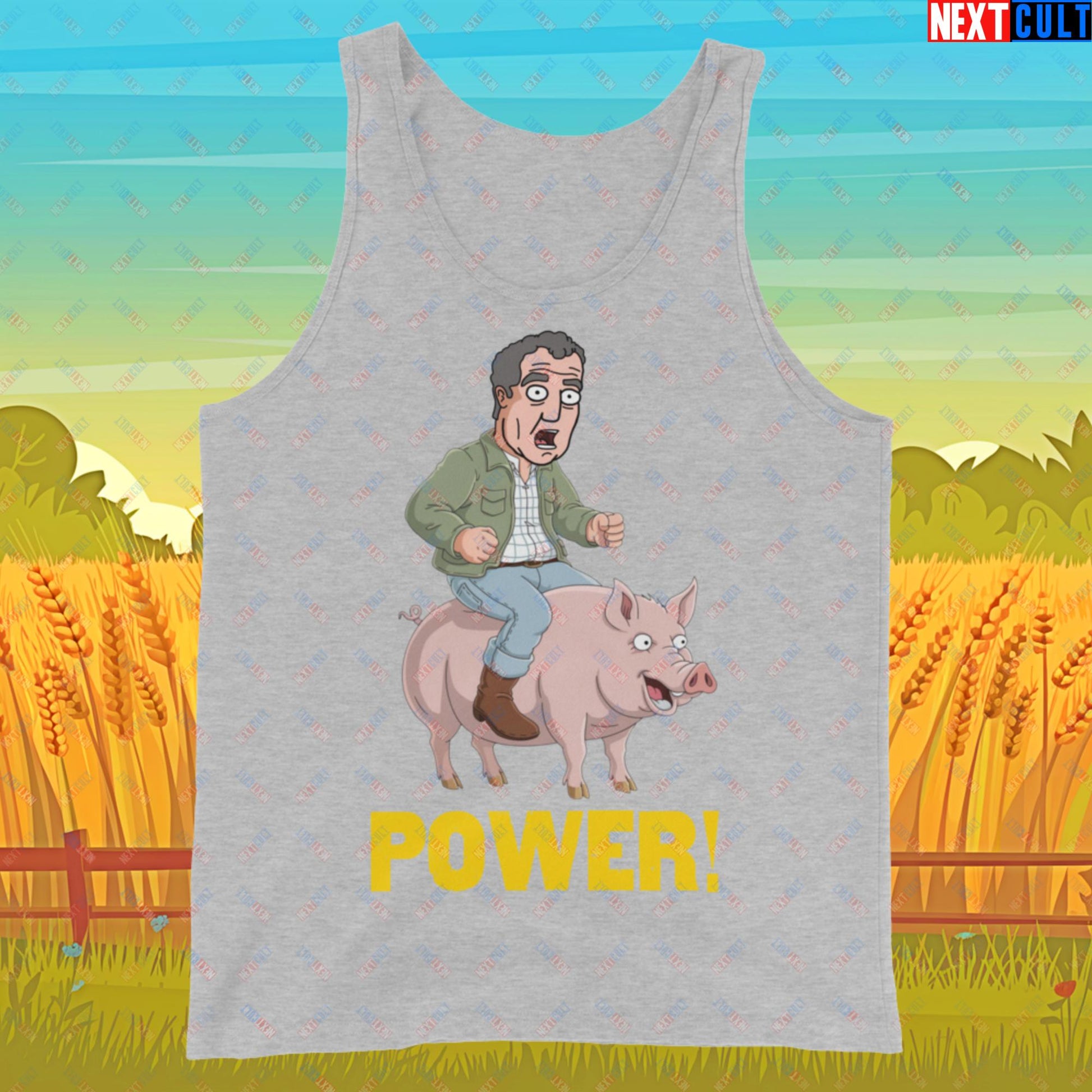 Power Pig Farming Jeremy Clarkson's Farm Diddly Squat Grand Tour Top Gear Funny Meme Cartoon Tank Top Athletic Heather Tank Tops Clarkson's Farm Grand Tour Jeremy Clarkson Top Gear TV Shows Next Cult Brand