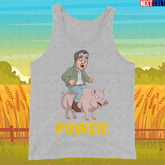 Power Pig Farming Jeremy Clarkson's Farm Diddly Squat Grand Tour Top Gear Funny Meme Cartoon Tank Top Athletic Heather Tank Tops Clarkson's Farm Grand Tour Jeremy Clarkson Top Gear TV Shows Next Cult Brand