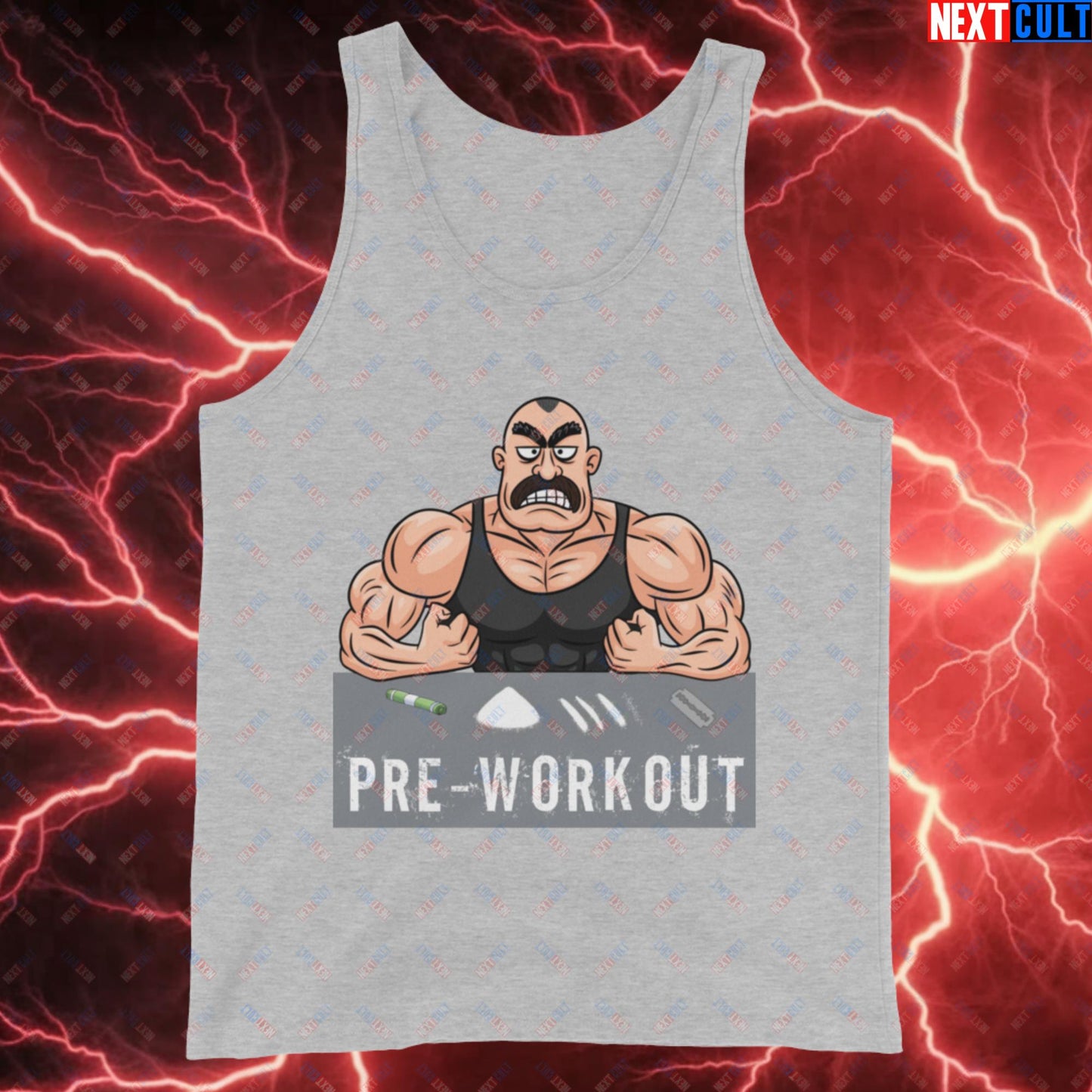 I Love Pre-workout Gym Bro Fitness Bodybuilding Workout Weightlifting Powerlifting Funny Meme Cartoon Tank Top Athletic Heather Tank Tops Fitness Gym Workout Next Cult Brand