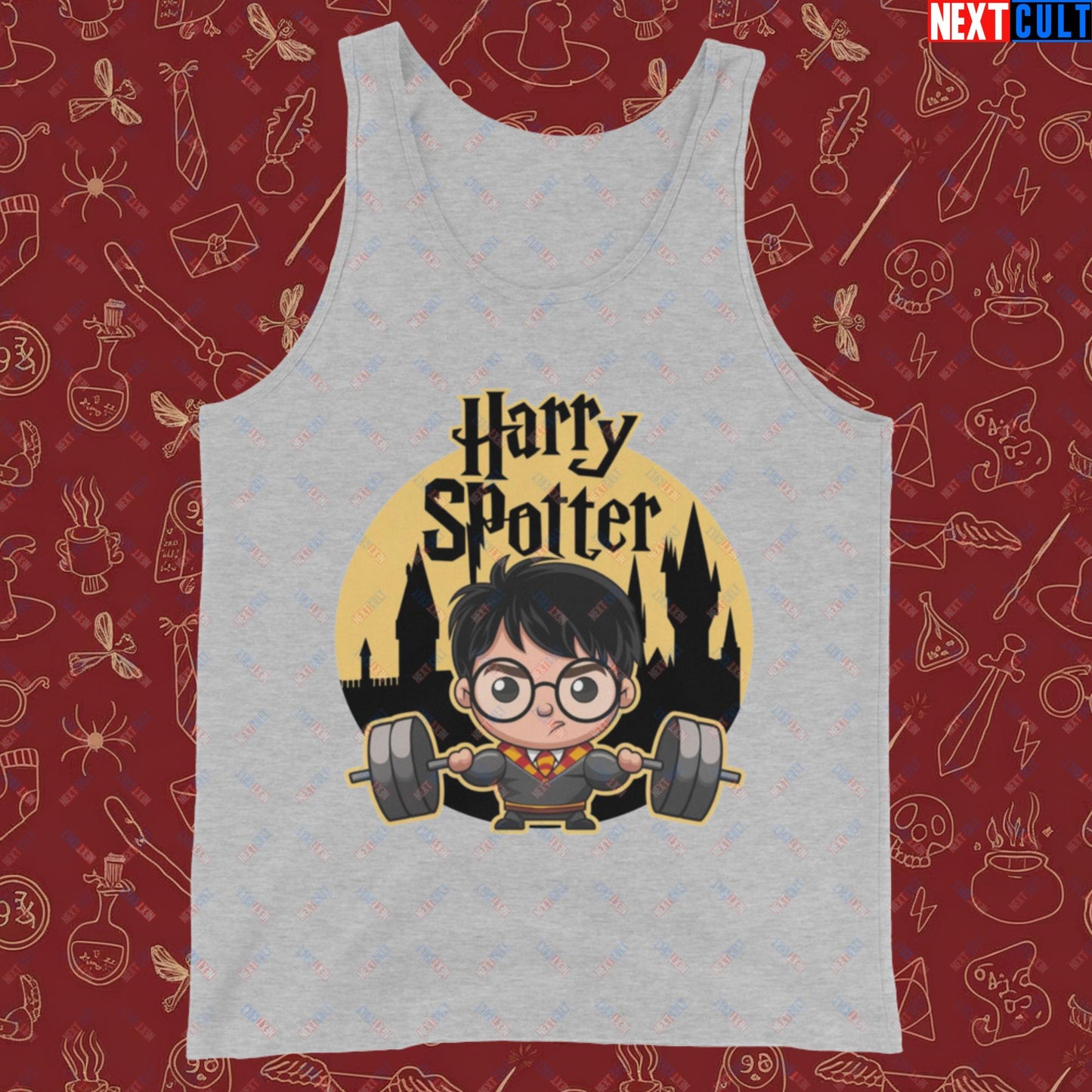 Harry Spotter Funny Gym Meme Weightlifting Bodybuilding Fitness Workout Tank Top Athletic Heather Tank Tops Fitness Gym Workout Next Cult Brand