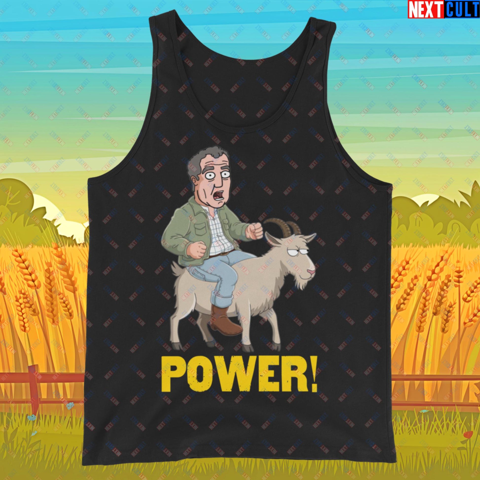 Speed and Power Goat Jeremy Clarkson's Farm Diddly Squat Grand Tour Top Gear Funny Meme Cartoon Tank Top Black Tank Tops Clarkson's Farm Grand Tour Jeremy Clarkson Top Gear TV Shows Next Cult Brand