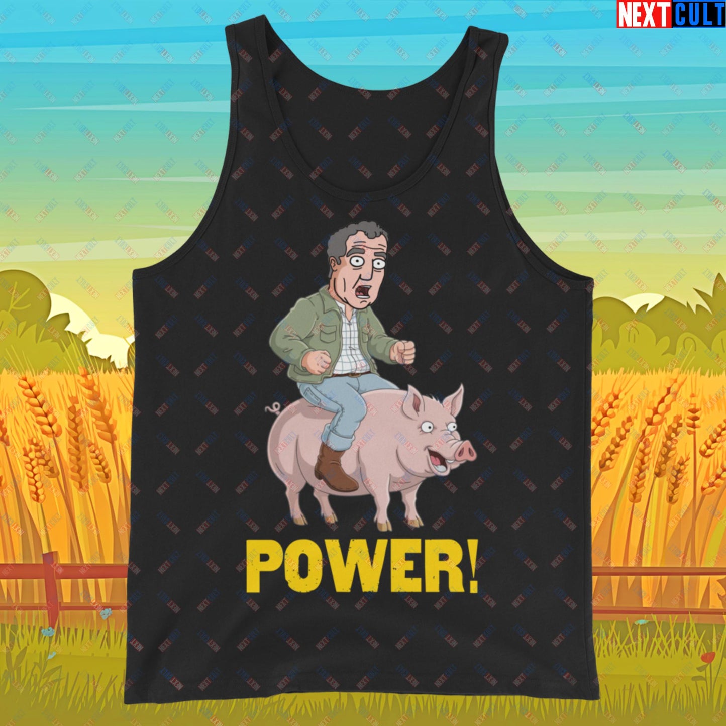 Power Pig Farming Jeremy Clarkson's Farm Diddly Squat Grand Tour Top Gear Funny Meme Cartoon Tank Top Black Tank Tops Clarkson's Farm Grand Tour Jeremy Clarkson Top Gear TV Shows Next Cult Brand