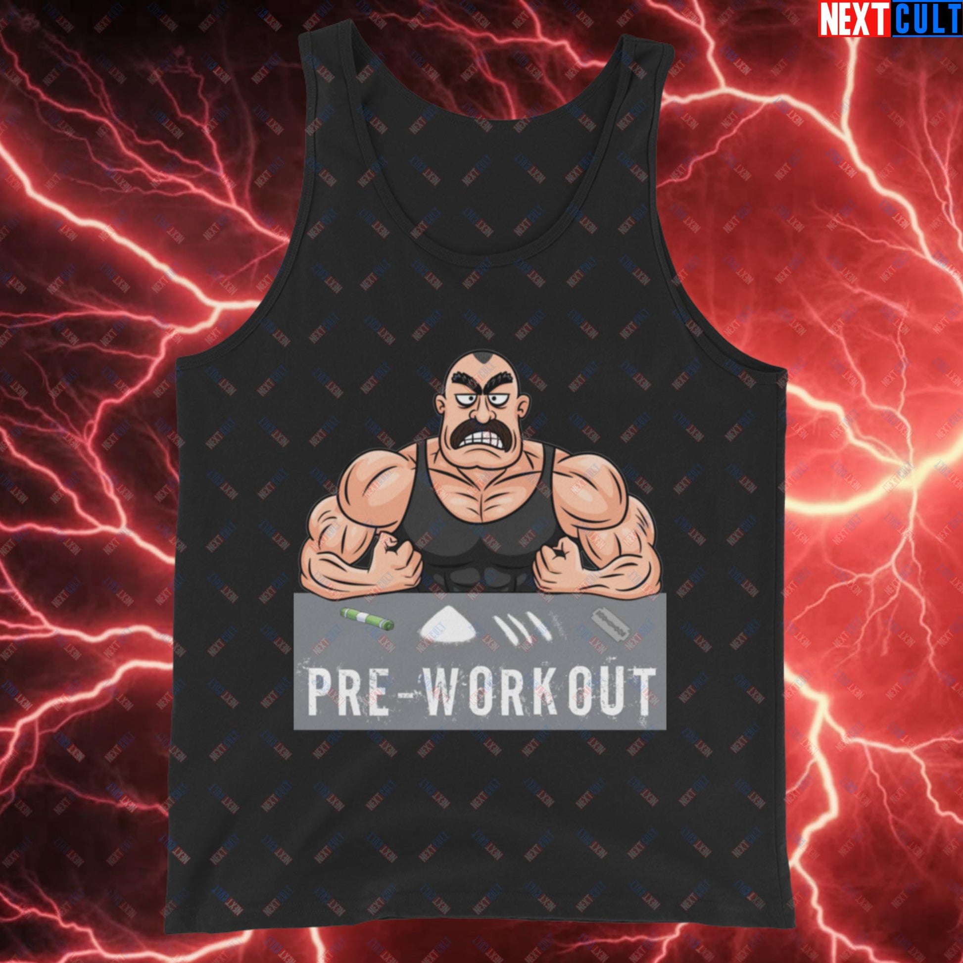 I Love Pre-workout Gym Bro Fitness Bodybuilding Workout Weightlifting Powerlifting Funny Meme Cartoon Tank Top Black Tank Tops Fitness Gym Workout Next Cult Brand