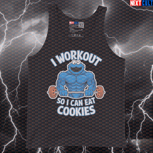 Funny Gym Tank Top I Workout So I Can Eat Cookies Muscle Shirt Fitness Vest Tank Tops Bodybuilding Bulking Cookie Monster Fast Food Fitness Gym Powerlifting TV Workout Next Cult Brand