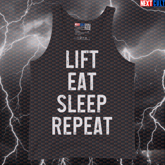 Lift Eat Sleep Repeat Tank Top | Funny Gym Meme Muscle Shirt For Bodybuilding & Workout Lifting | Vest Tank Tops Bodybuilding Fast Food Fitness Gym Powerlifting Workout Next Cult Brand