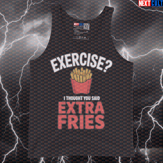 Funny Extra Fries Gym Tank Top | Exercise Meme Muscle Shirt For Lifters | Workout Vest & Athletic Top Tank Tops Bodybuilding Bulking Fast Food Fitness Gym Workout Next Cult Brand