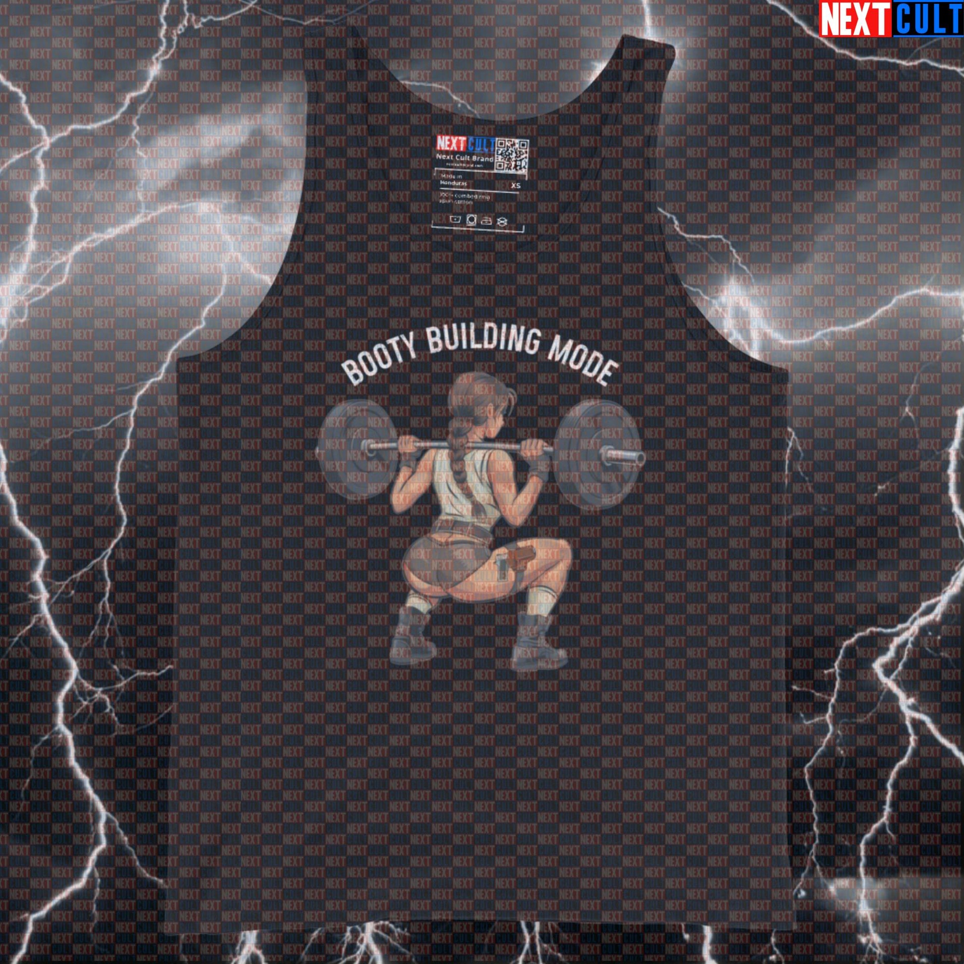 Booty Building Mode Funny Gym Tank Top | Muscle Shirt For Leg Day & Squat Meme Fitness Fans | Athletic Vest Bodybuilding Films Fitness Gym Lara Croft Leg Day Powerlifting Video Games Workout Next Cult Brand